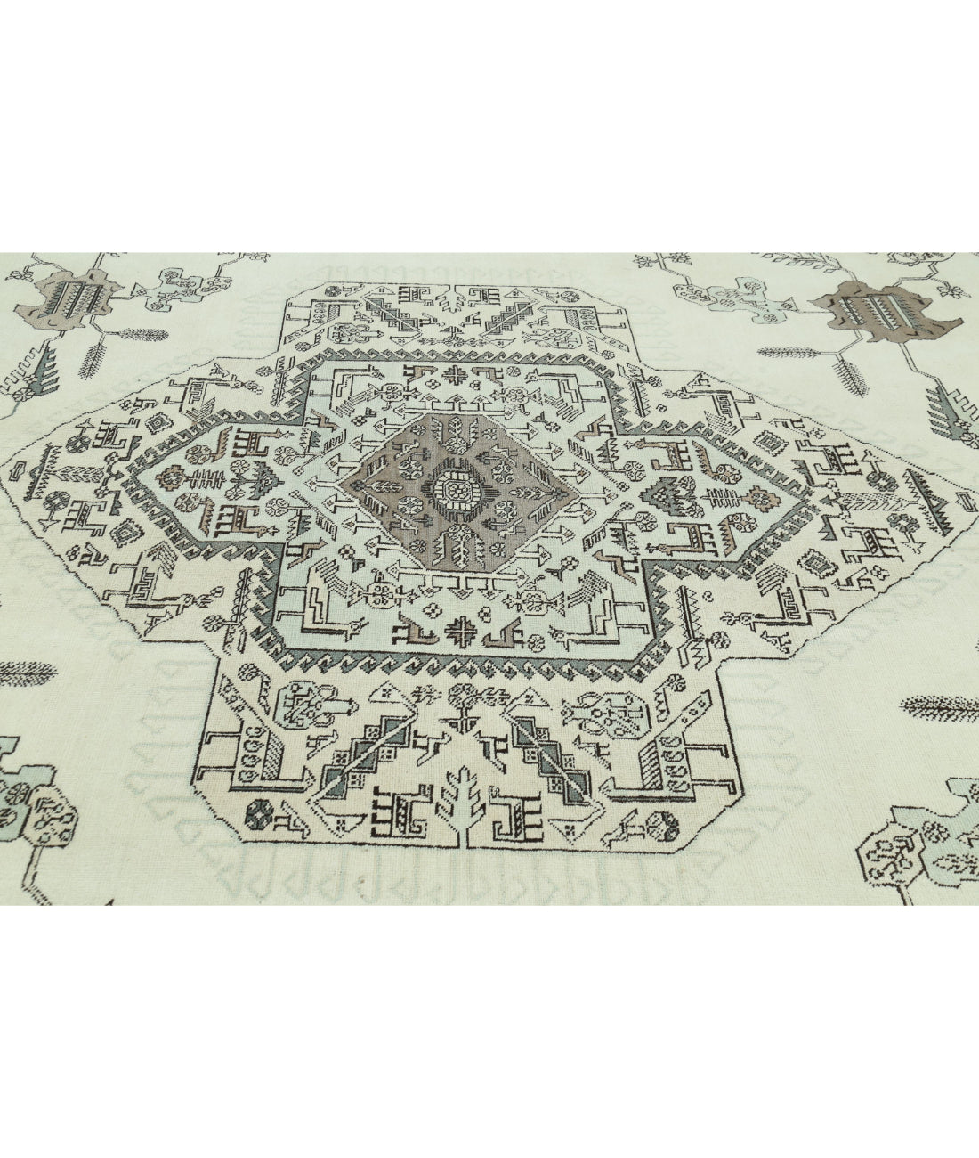 Hand Knotted Vintage Tribal Moroccan Wool Rug - 14'11'' x 16'1'' 14'11'' x 16'1'' (448 X 483) / Ivory / Grey