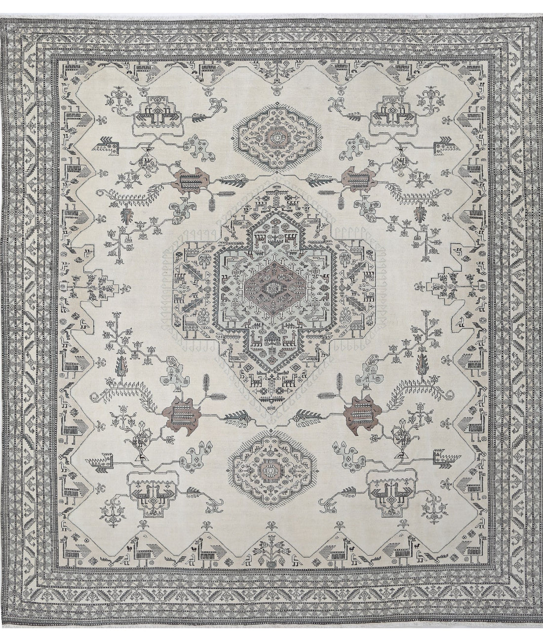 Hand Knotted Vintage Tribal Moroccan Wool Rug - 14&#39;11&#39;&#39; x 16&#39;1&#39;&#39; 14&#39;11&#39;&#39; x 16&#39;1&#39;&#39; (448 X 483) / Ivory / Grey