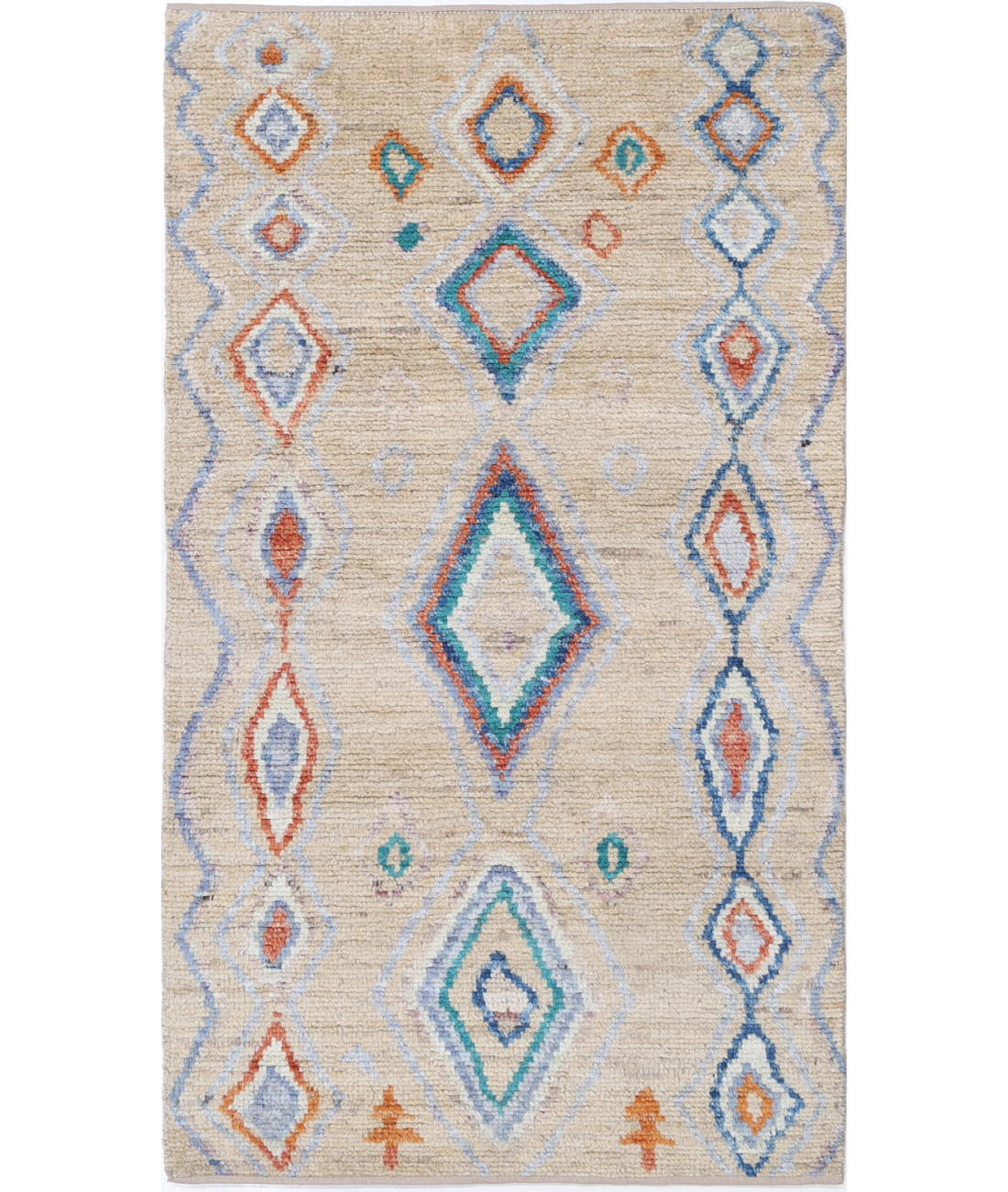 Hand Knotted Moroccan Wool Rug 2' 8" X 4' 11" 2' 8" X 4' 11" (81 X 150) / Taupe / Blue