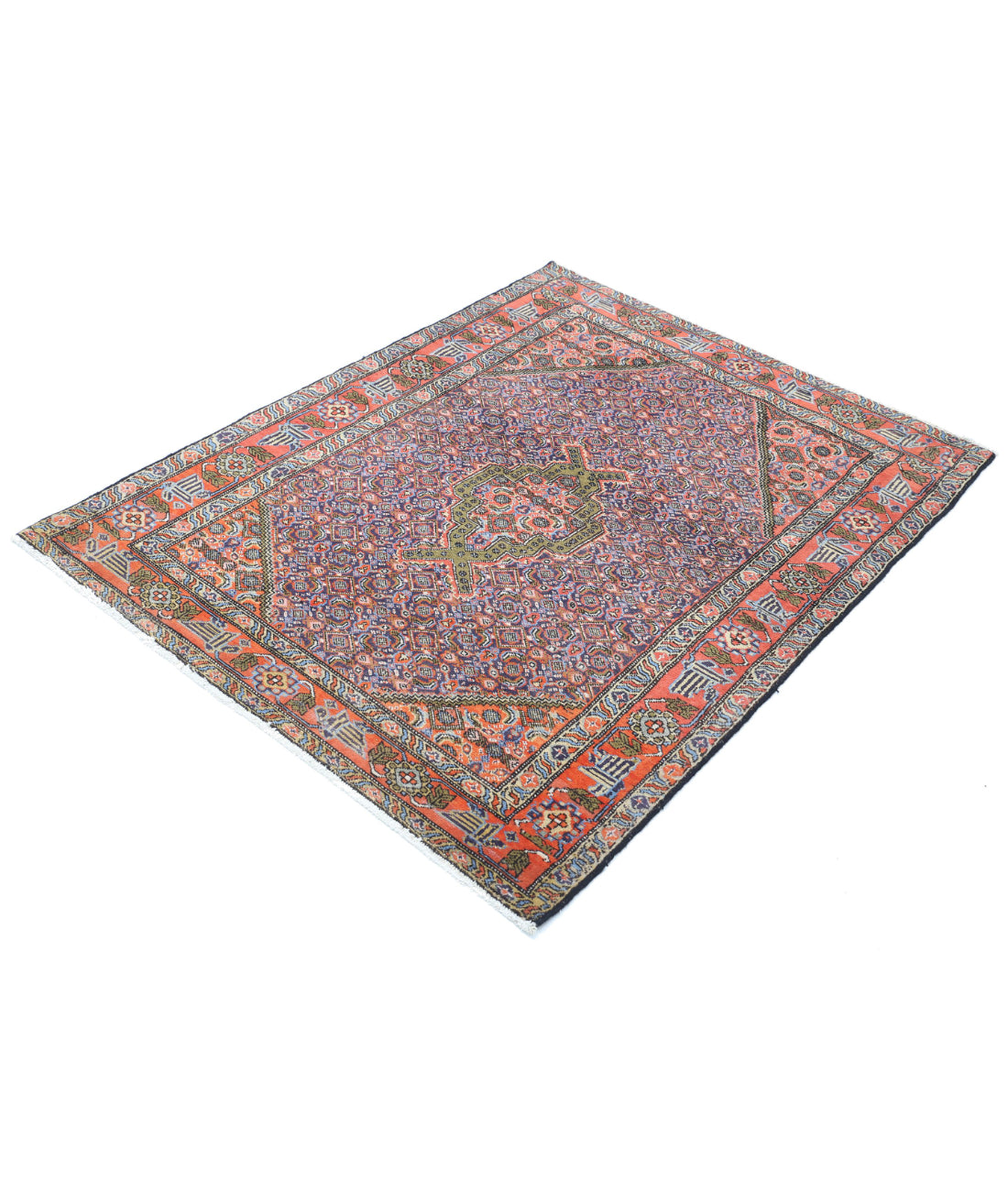 Hand Knotted Persian Moud Wool Rug - 3'9'' x 5'1'' 3'9'' x 5'1'' (113 X 153) / Blue / Rust