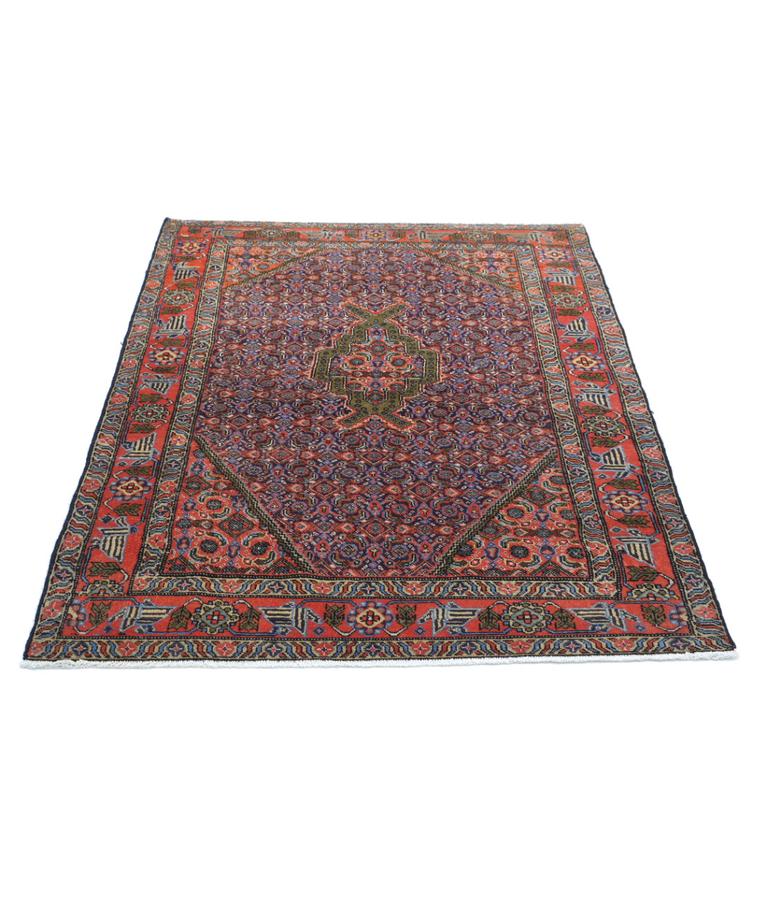 Hand Knotted Persian Moud Wool Rug - 3'9'' x 5'1'' 3'9'' x 5'1'' (113 X 153) / Blue / Rust