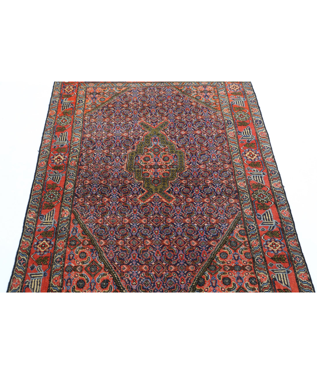 Hand Knotted Persian Moud Wool Rug - 3'9'' x 5'1'' 3'9'' x 5'1'' (113 X 153) / Blue / Rust