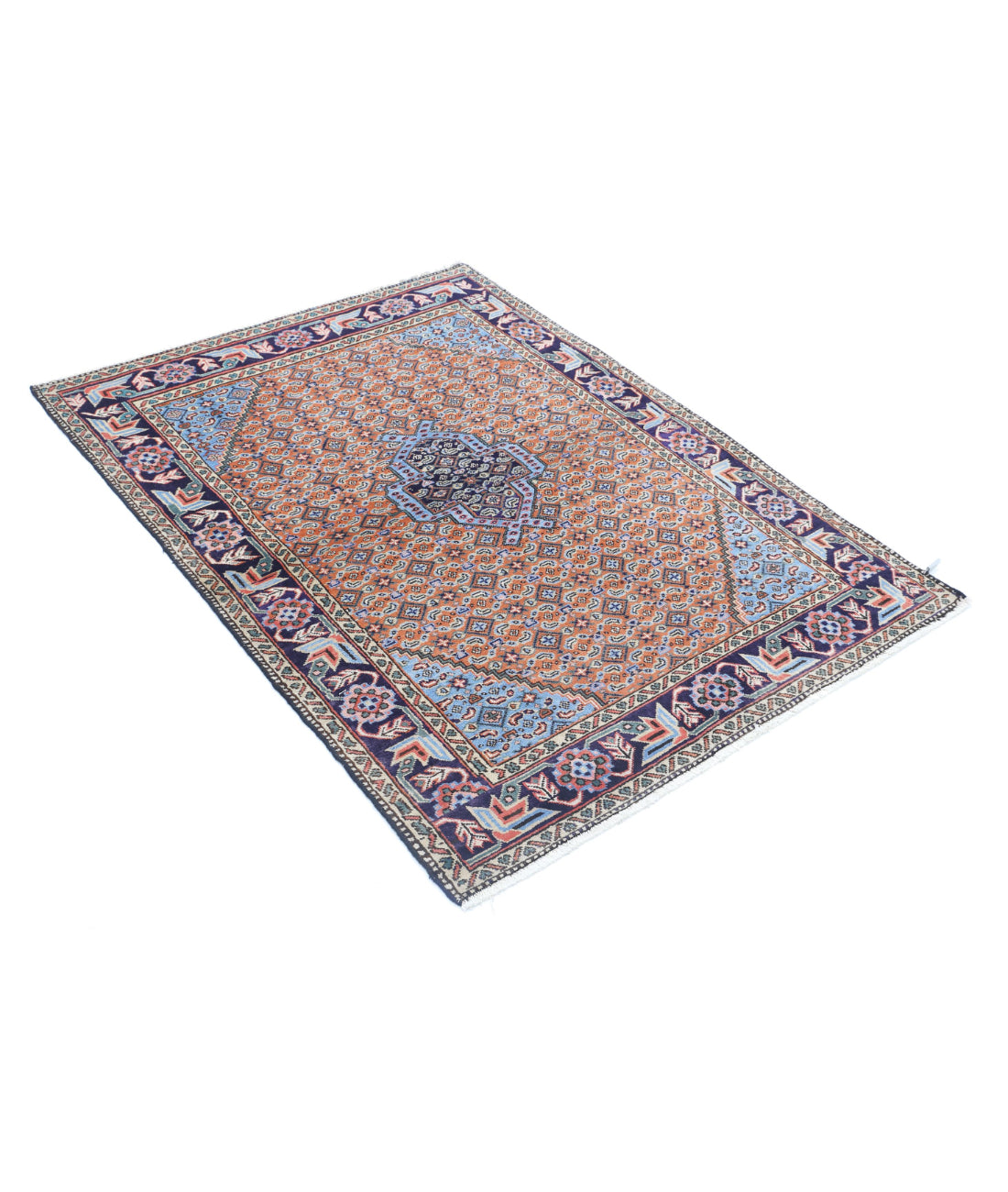 Hand Knotted Persian Moud Wool Rug - 3'7'' x 4'10'' 3'7'' x 4'10'' (108 X 145) / Brown / Blue