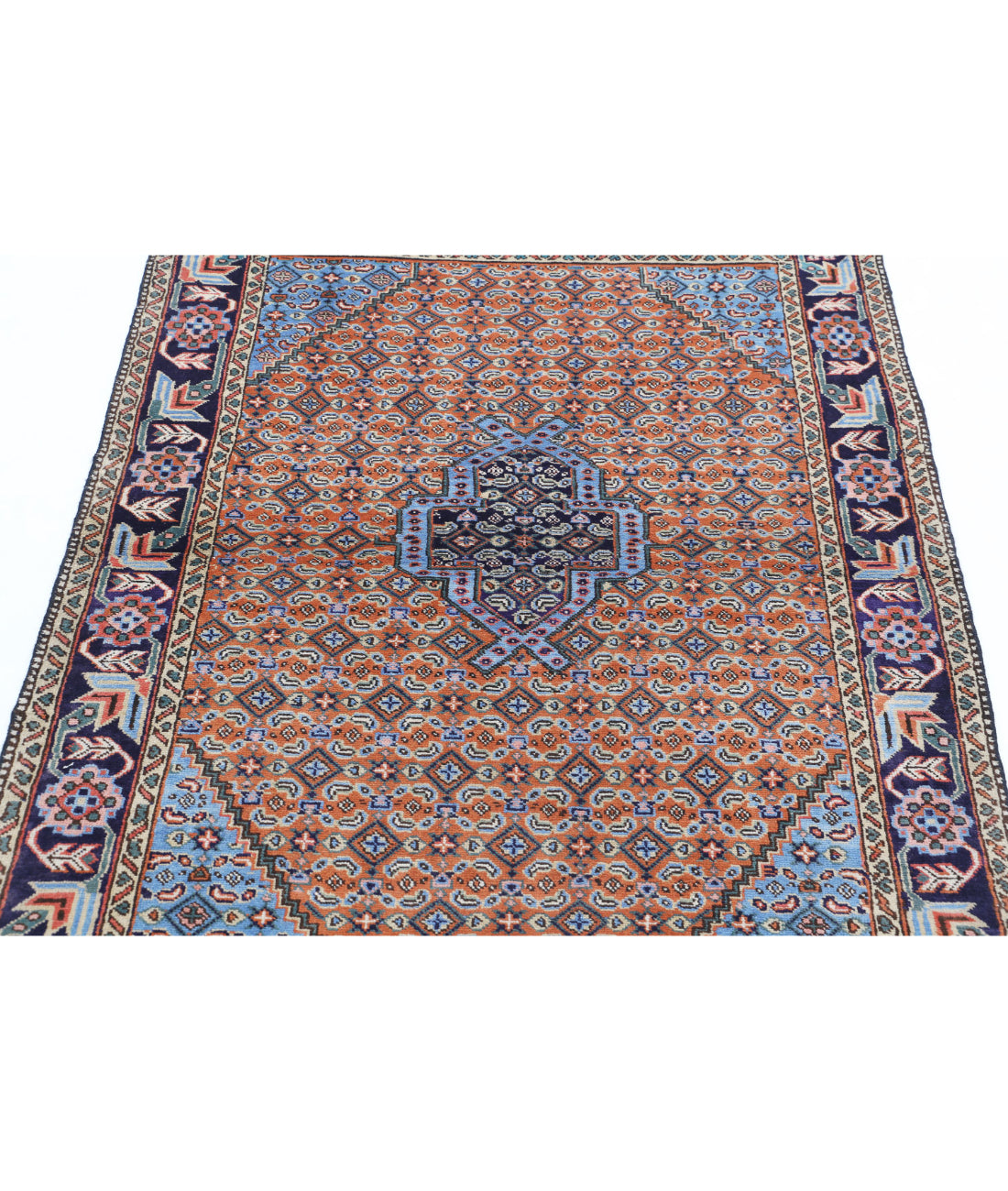Hand Knotted Persian Moud Wool Rug - 3'7'' x 4'10'' 3'7'' x 4'10'' (108 X 145) / Brown / Blue