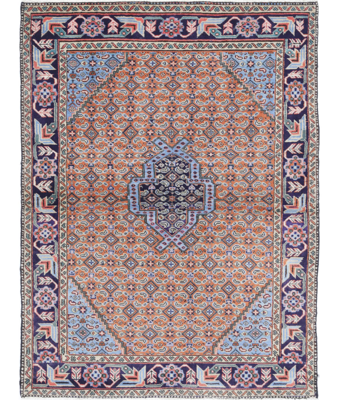 Hand Knotted Persian Moud Wool Rug - 3'7'' x 4'10'' 3'7'' x 4'10'' (108 X 145) / Brown / Blue