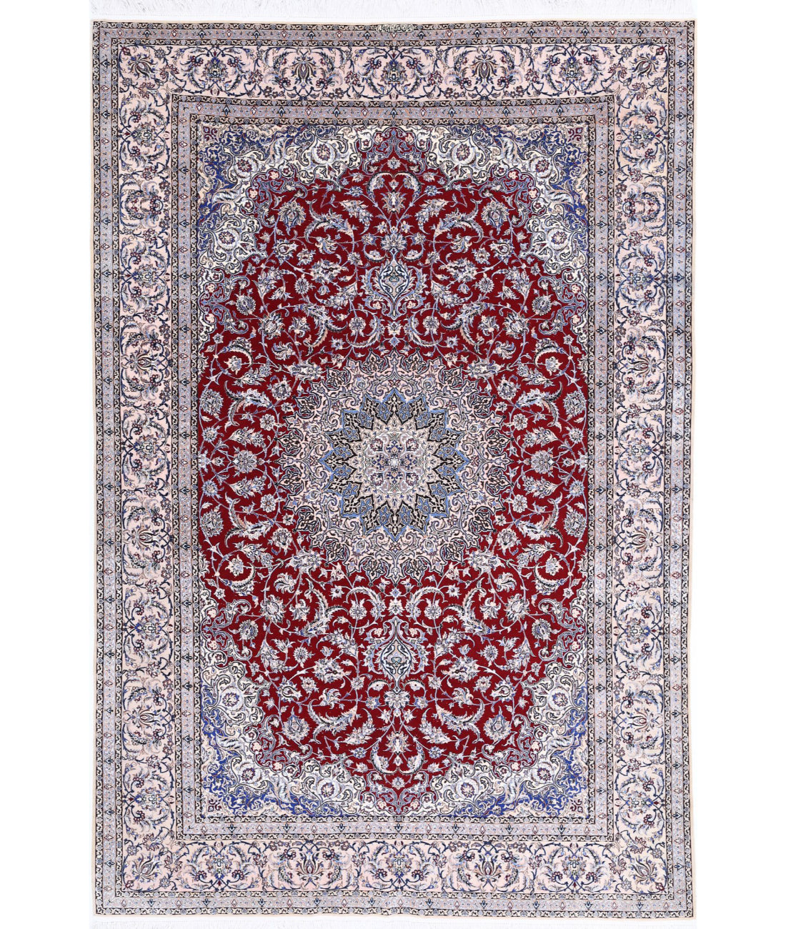 Hand Knotted Masterpiece Persian Nain Wool & Silk Rug - 6'8'' x 10'0'' 6'8'' x 10'0'' (200 X 300) / Red / Peach
