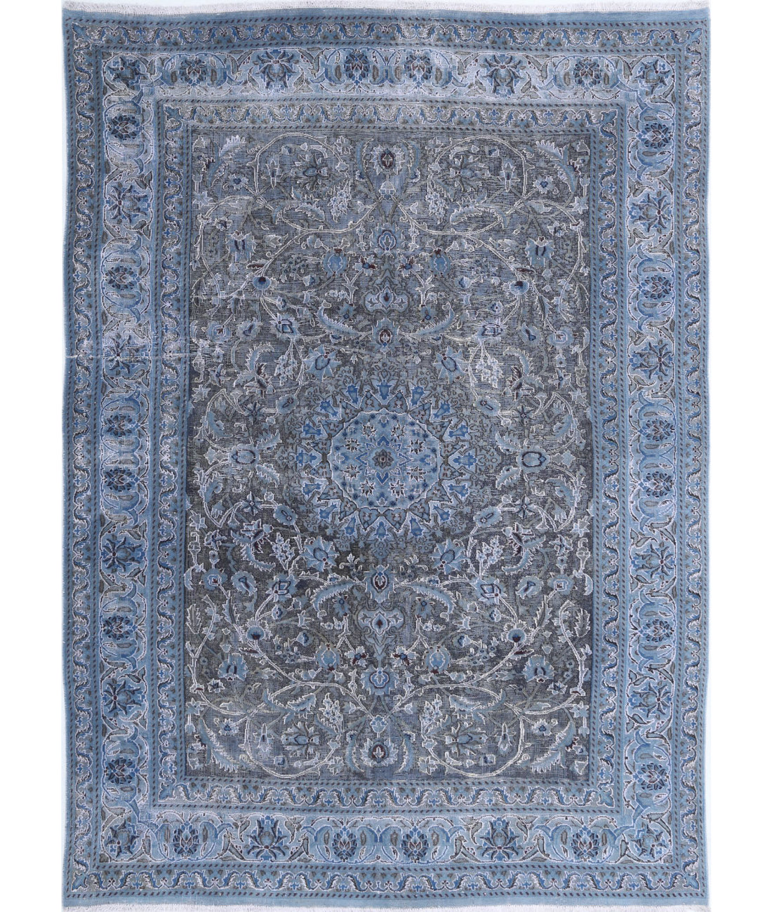 Hand Knotted Vintage Persian Nain Wool Rug - 6'5'' x 9'2'' 6'5'' x 9'2'' (193 X 275) / Blue / Blue