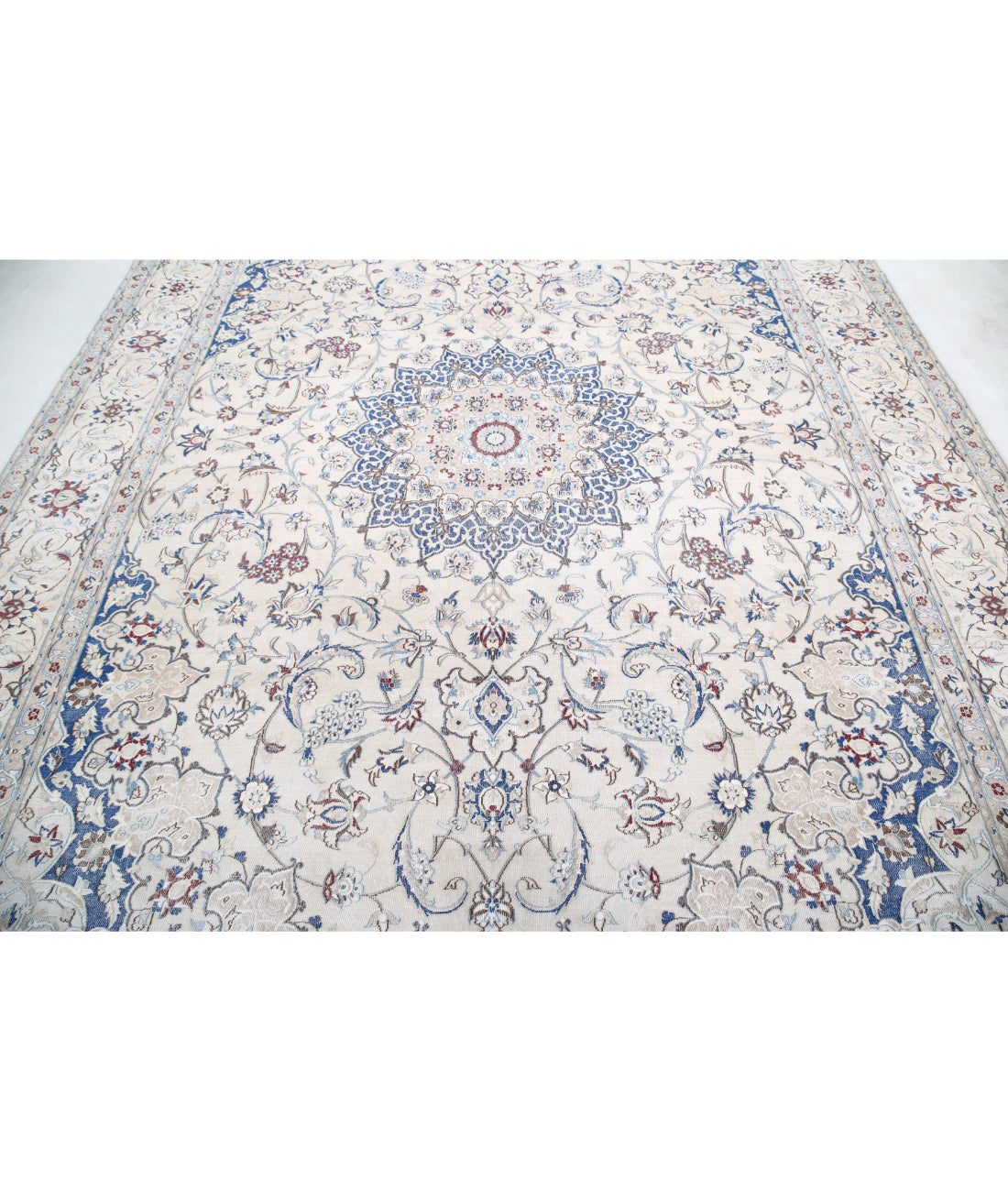 Hand Knotted Vintage Persian Nain Wool Rug - 8'8'' x 11'10'' 8'8'' x 11'10'' (260 X 355) / Ivory / Blue