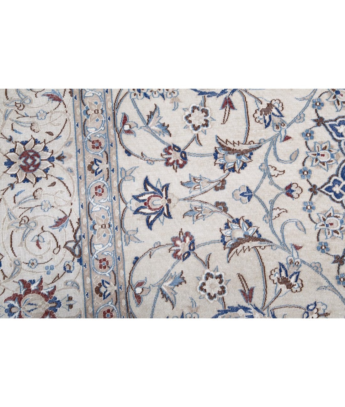 Hand Knotted Vintage Persian Nain Wool Rug - 8'8'' x 11'10'' 8'8'' x 11'10'' (260 X 355) / Ivory / Blue