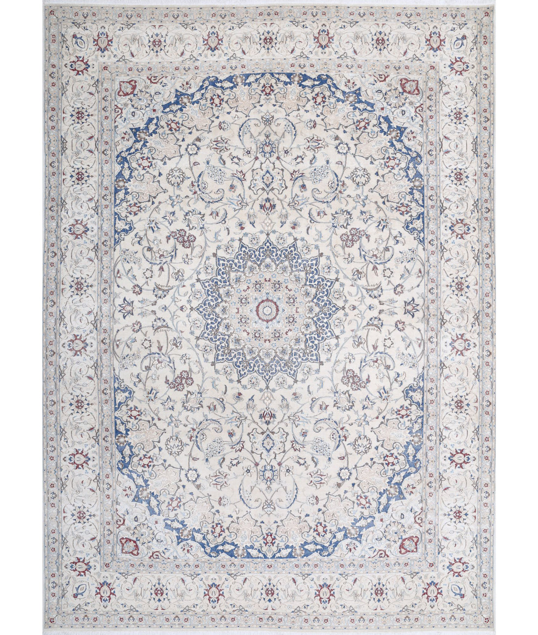 Hand Knotted Vintage Persian Nain Wool Rug - 8&#39;8&#39;&#39; x 11&#39;10&#39;&#39; 8&#39;8&#39;&#39; x 11&#39;10&#39;&#39; (260 X 355) / Ivory / Blue