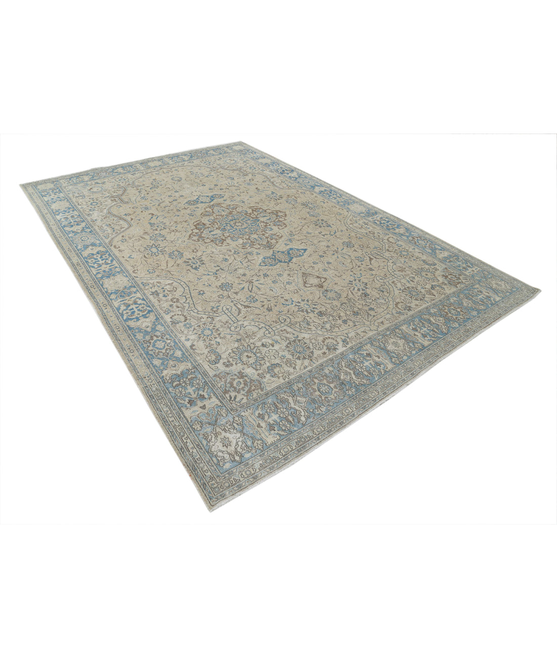 Hand Knotted Vintage Persian Nain Wool Rug - 7'8'' x 11'2'' 7'8'' x 11'2'' (230 X 335) / Taupe / Blue