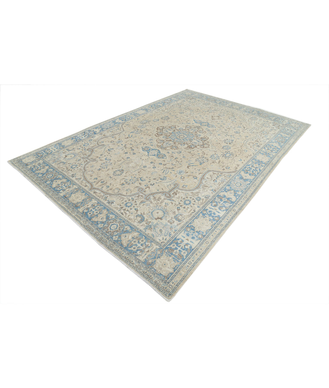 Hand Knotted Vintage Persian Nain Wool Rug - 7'8'' x 11'2'' 7'8'' x 11'2'' (230 X 335) / Taupe / Blue
