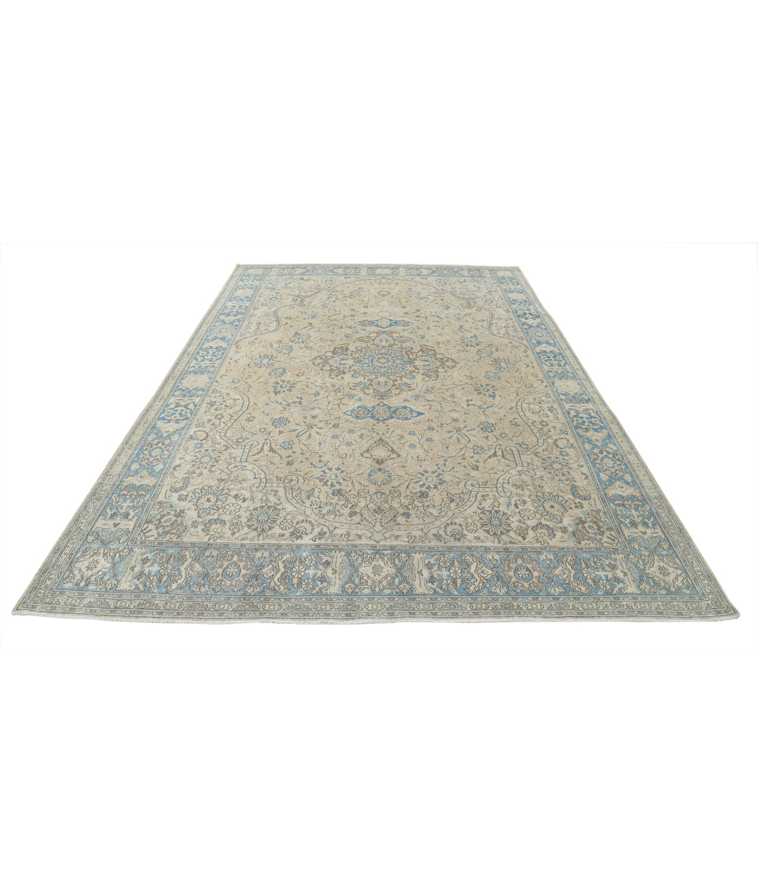 Hand Knotted Vintage Persian Nain Wool Rug - 7'8'' x 11'2'' 7'8'' x 11'2'' (230 X 335) / Taupe / Blue