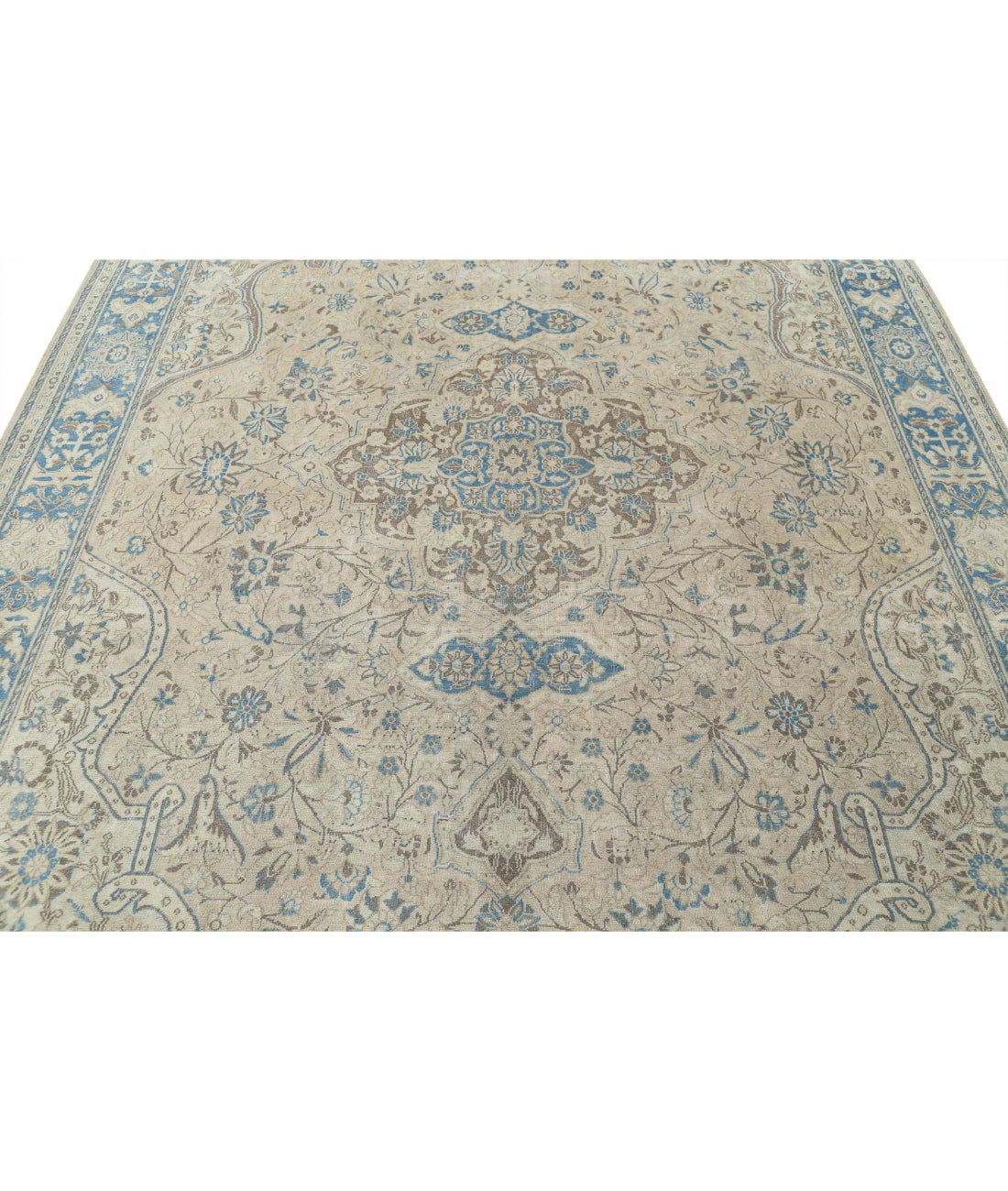 Hand Knotted Vintage Persian Nain Wool Rug - 7'8'' x 11'2'' 7'8'' x 11'2'' (230 X 335) / Taupe / Blue