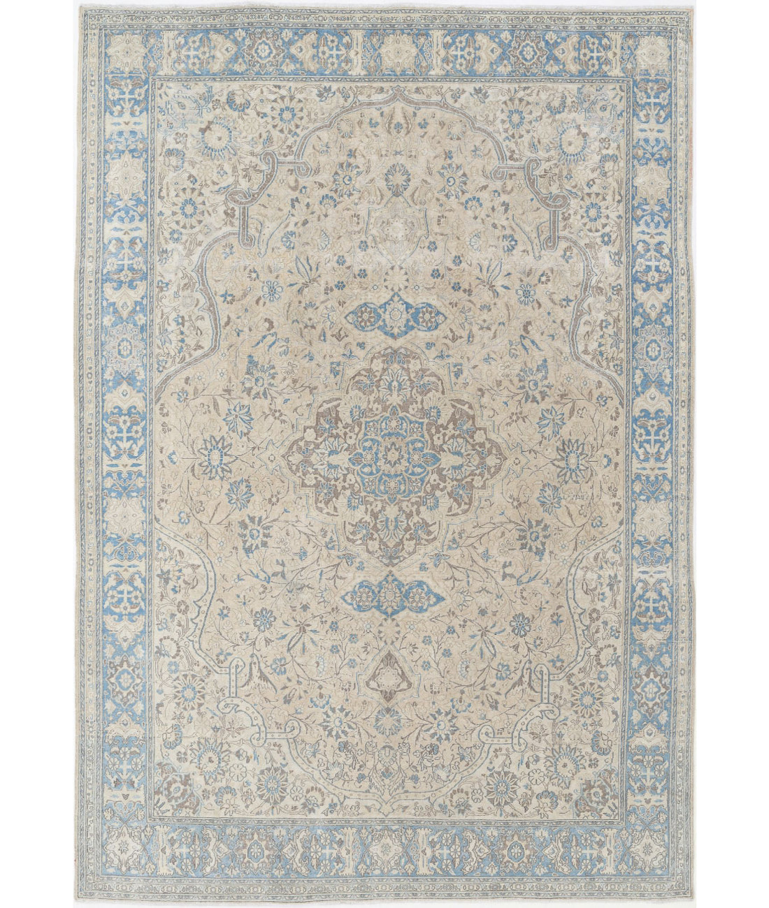 Hand Knotted Vintage Persian Nain Wool Rug - 7&#39;8&#39;&#39; x 11&#39;2&#39;&#39; 7&#39;8&#39;&#39; x 11&#39;2&#39;&#39; (230 X 335) / Taupe / Blue