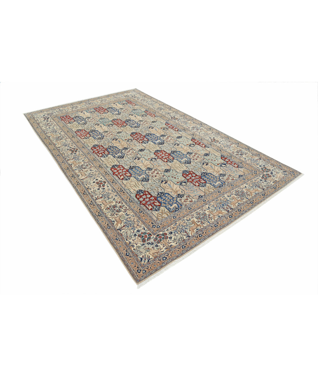 Hand Knotted Masterpiece Persian Nain Wool & Silk Rug - 5'11'' x 9'7'' 5'11'' x 9'7'' (178 X 288) / Ivory / Taupe