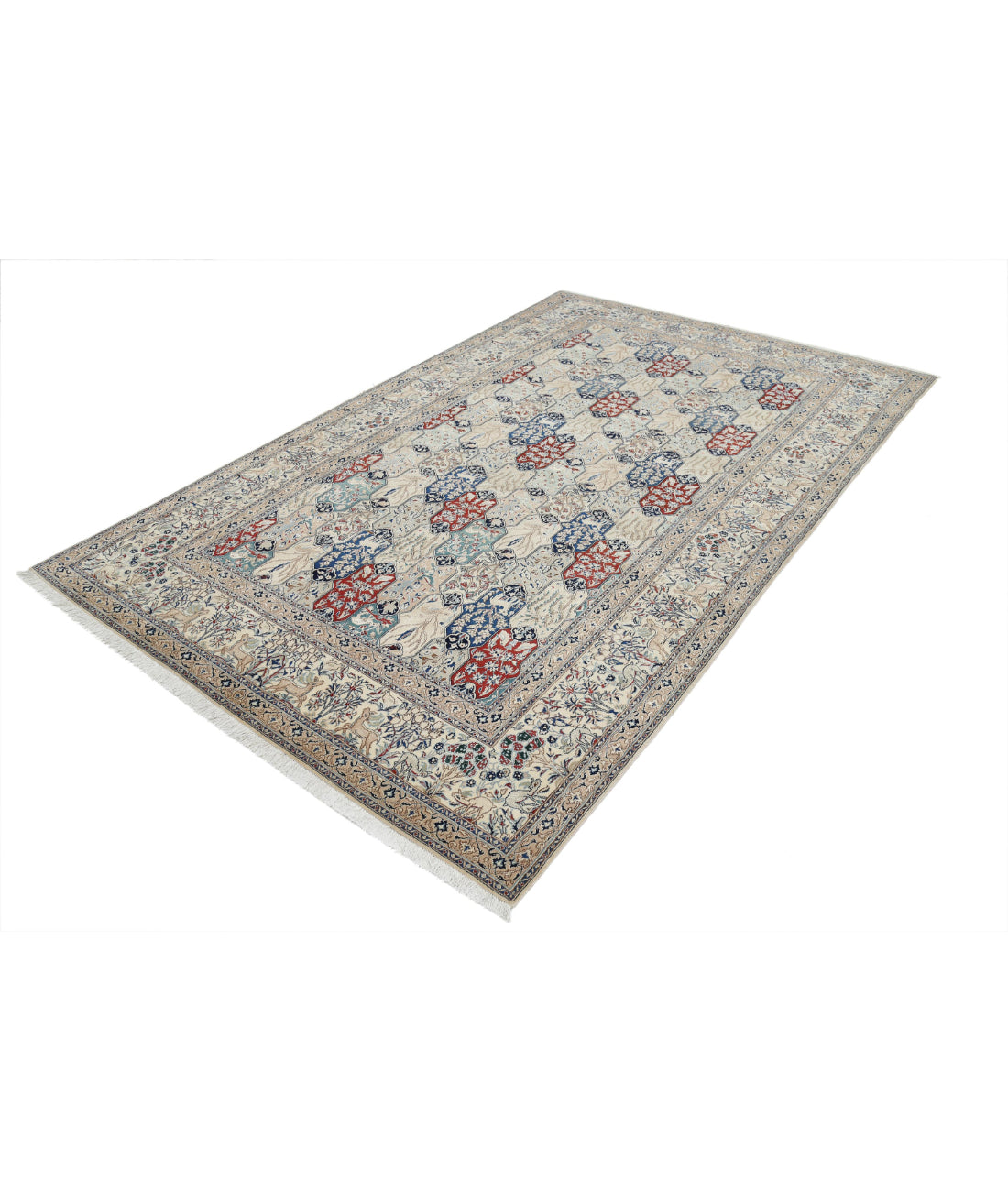 Hand Knotted Masterpiece Persian Nain Wool & Silk Rug - 5'11'' x 9'7'' 5'11'' x 9'7'' (178 X 288) / Ivory / Taupe