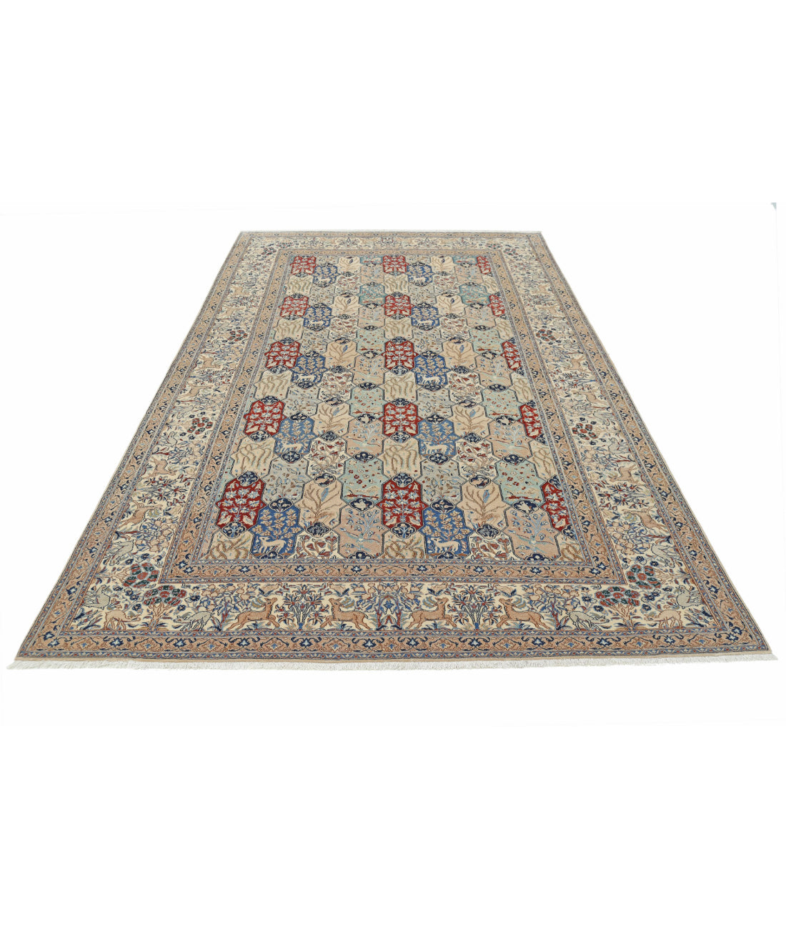 Hand Knotted Masterpiece Persian Nain Wool & Silk Rug - 5'11'' x 9'7'' 5'11'' x 9'7'' (178 X 288) / Ivory / Taupe