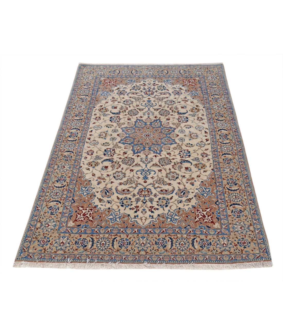 Hand Knotted Masterpiece Persian Nain Wool & Silk Rug - 3'7'' x 5'6'' 3'7'' x 5'6'' (108 X 165) / Ivory / Taupe