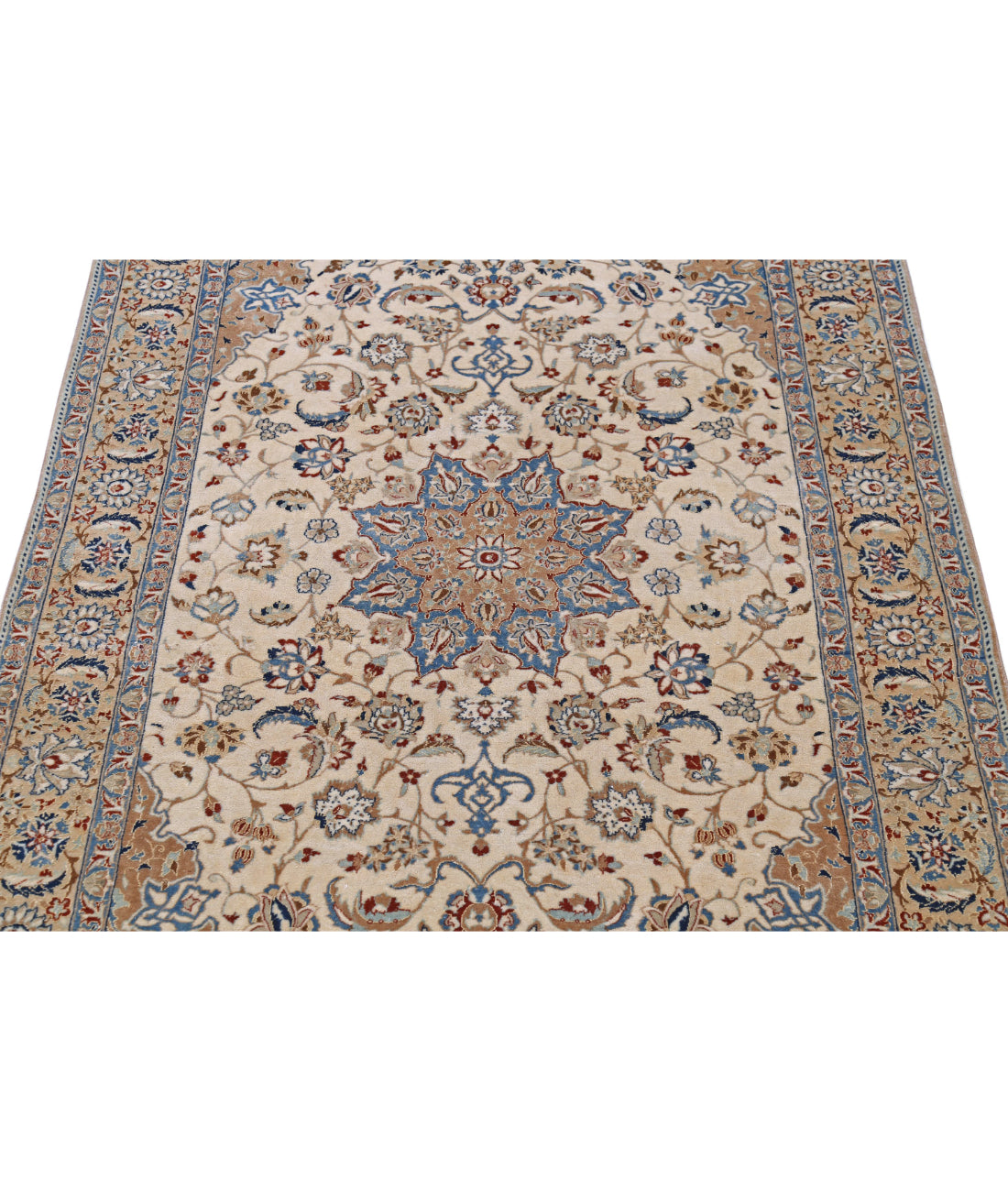 Hand Knotted Masterpiece Persian Nain Wool & Silk Rug - 3'7'' x 5'6'' 3'7'' x 5'6'' (108 X 165) / Ivory / Taupe