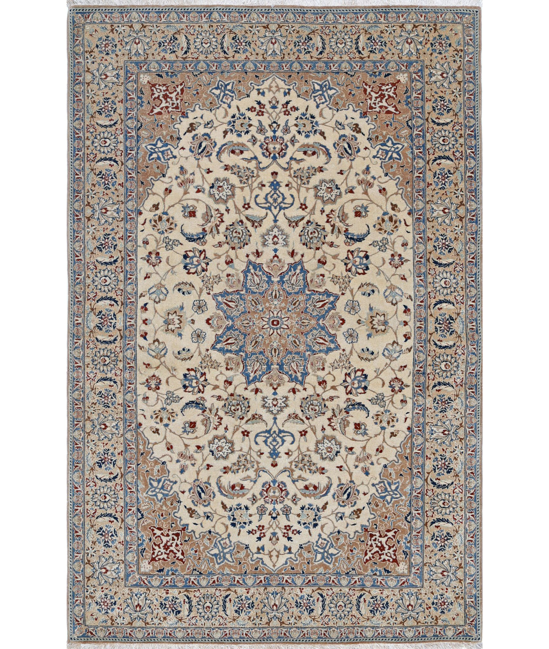 Hand Knotted Masterpiece Persian Nain Wool &amp; Silk Rug - 3&#39;7&#39;&#39; x 5&#39;6&#39;&#39; 3&#39;7&#39;&#39; x 5&#39;6&#39;&#39; (108 X 165) / Ivory / Taupe
