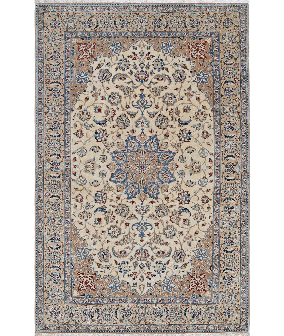 Hand Knotted Masterpiece Oriental Nain Wool & Silk Rug - 3'7'' x 5'6''