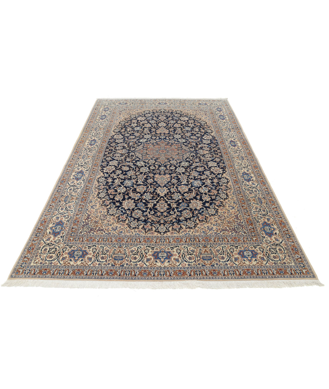 Hand Knotted Masterpiece Persian Nain Wool & Silk Rug - 5'11'' x 9'9'' 5'11'' x 9'9'' (178 X 293) / Blue / Ivory