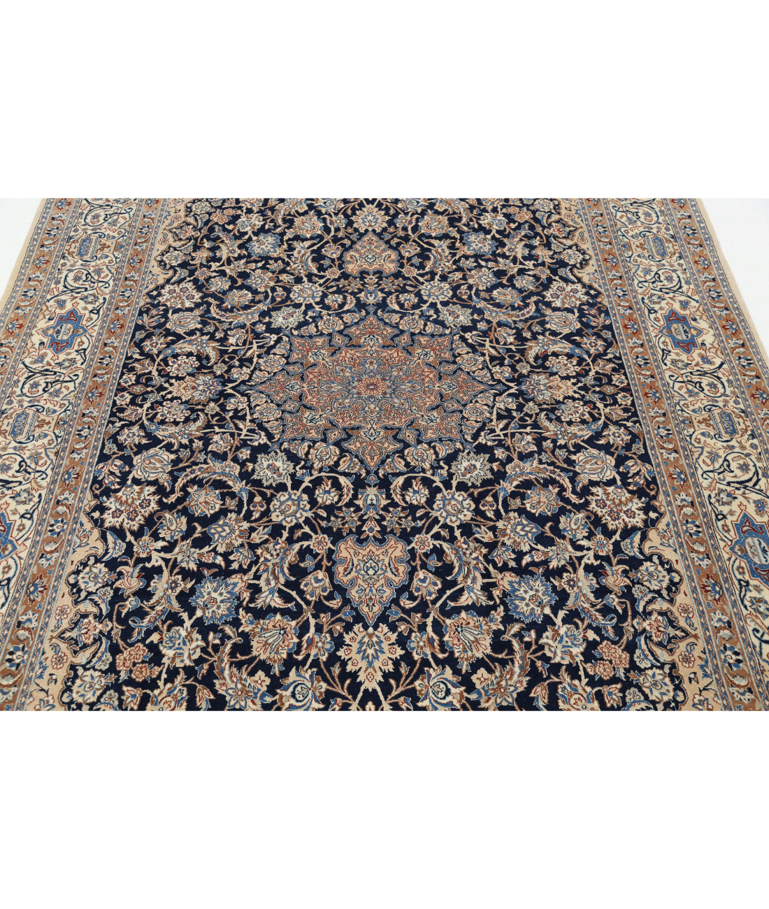Hand Knotted Masterpiece Persian Nain Wool & Silk Rug - 5'11'' x 9'9'' 5'11'' x 9'9'' (178 X 293) / Blue / Ivory