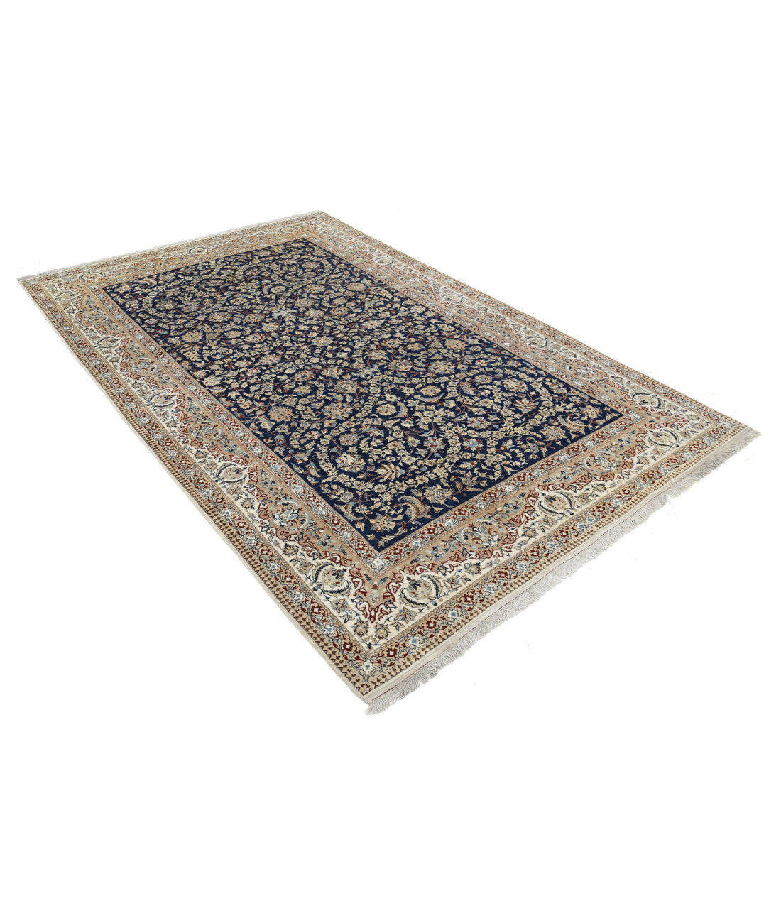 Hand Knotted Masterpiece Persian Nain Habibian Wool & Silk Rug - 5'9'' x 9'1'' 5'9'' x 9'1'' (173 X 273) / Blue / Ivory