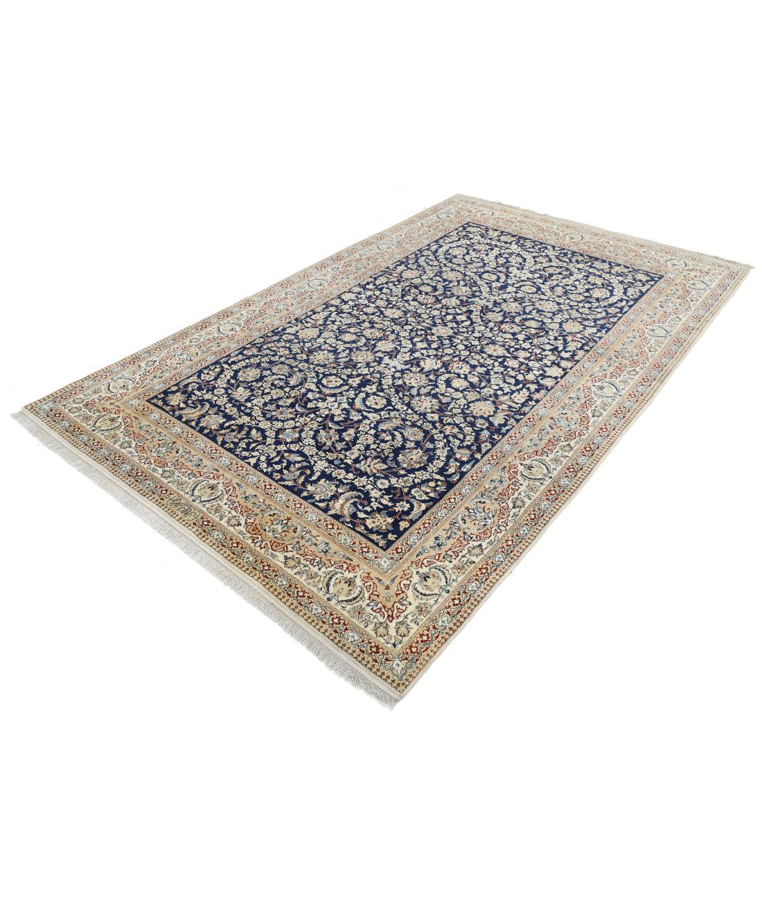 Hand Knotted Masterpiece Persian Nain Habibian Wool & Silk Rug - 5'9'' x 9'1'' 5'9'' x 9'1'' (173 X 273) / Blue / Ivory