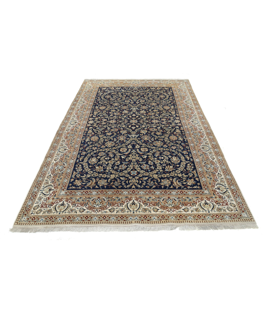 Hand Knotted Masterpiece Persian Nain Habibian Wool & Silk Rug - 5'9'' x 9'1'' 5'9'' x 9'1'' (173 X 273) / Blue / Ivory