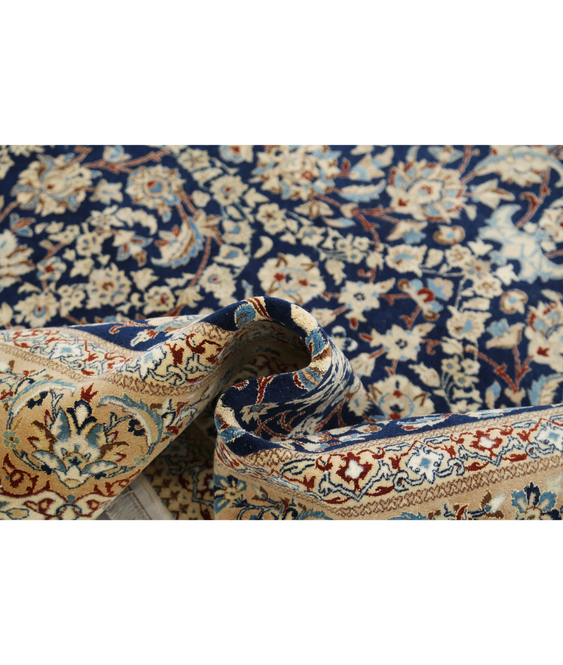 Hand Knotted Masterpiece Persian Nain Habibian Wool & Silk Rug - 5'9'' x 9'1'' 5'9'' x 9'1'' (173 X 273) / Blue / Ivory