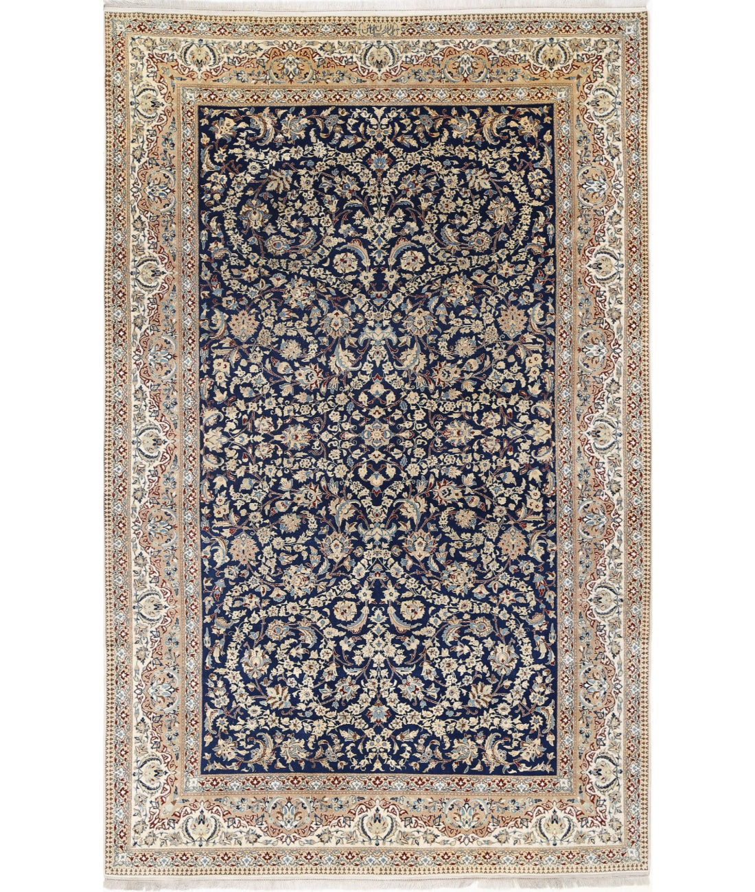 Hand Knotted Masterpiece Persian Nain Habibian Wool &amp; Silk Rug - 5&#39;9&#39;&#39; x 9&#39;1&#39;&#39; 5&#39;9&#39;&#39; x 9&#39;1&#39;&#39; (173 X 273) / Blue / Ivory