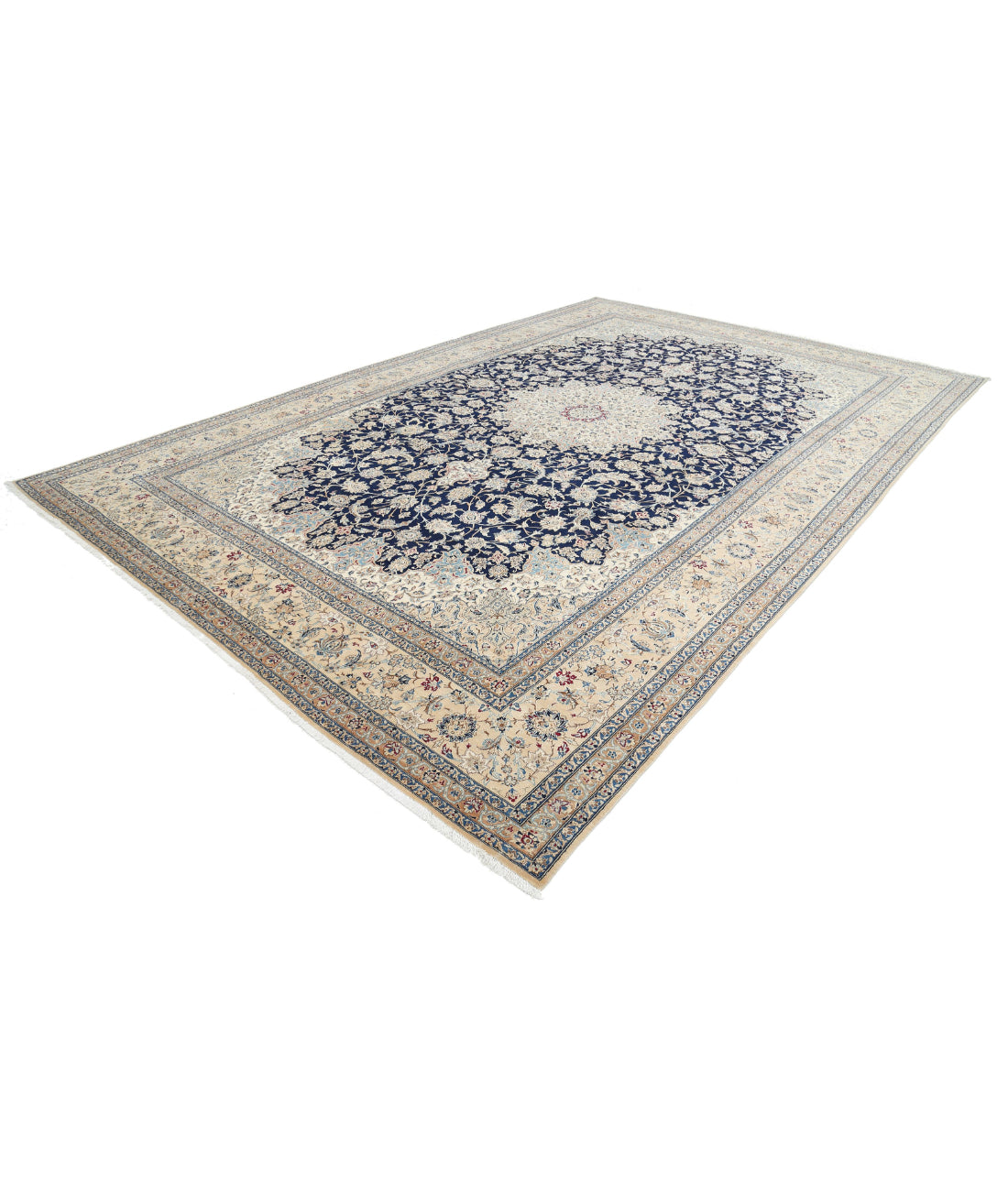 Hand Knotted Masterpiece Nain Wool & Silk Rug - 10'6'' x 16'2'' 10'6'' x 16'2'' (315 X 485) / Blue / Beige