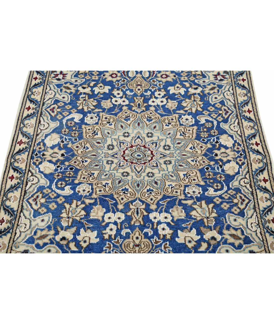 Hand Knotted Vintage Persian Nain Wool & Silk Rug - 2'9'' x 4'5'' 2'9'' x 4'5'' (83 X 133) / Blue / Ivory