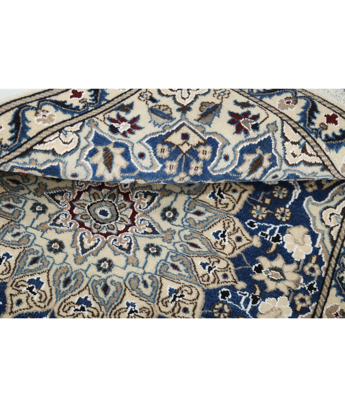 Hand Knotted Vintage Persian Nain Wool & Silk Rug - 2'9'' x 4'5'' 2'9'' x 4'5'' (83 X 133) / Blue / Ivory