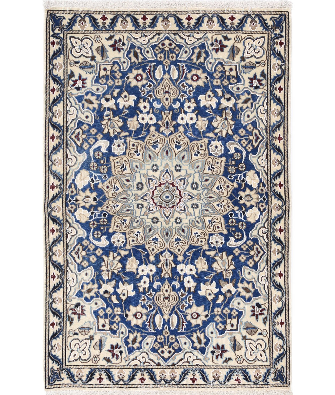 Hand Knotted Vintage Persian Nain Wool &amp; Silk Rug - 2&#39;9&#39;&#39; x 4&#39;5&#39;&#39; 2&#39;9&#39;&#39; x 4&#39;5&#39;&#39; (83 X 133) / Blue / Ivory