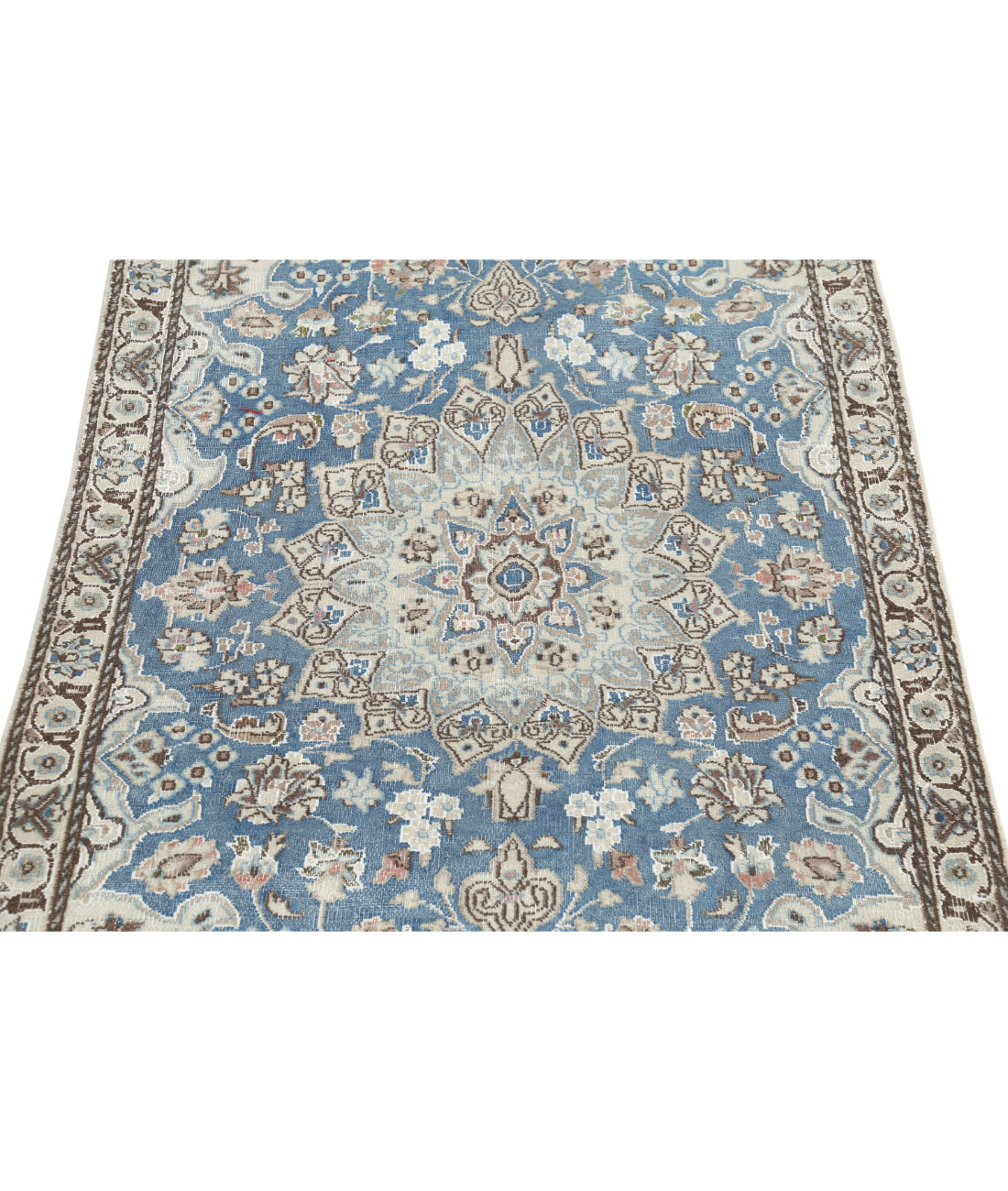 Hand Knotted Vintage Persian Nain Wool & Silk Rug - 2'11'' x 4'6'' 2'11'' x 4'6'' (88 X 135) / Blue / Ivory