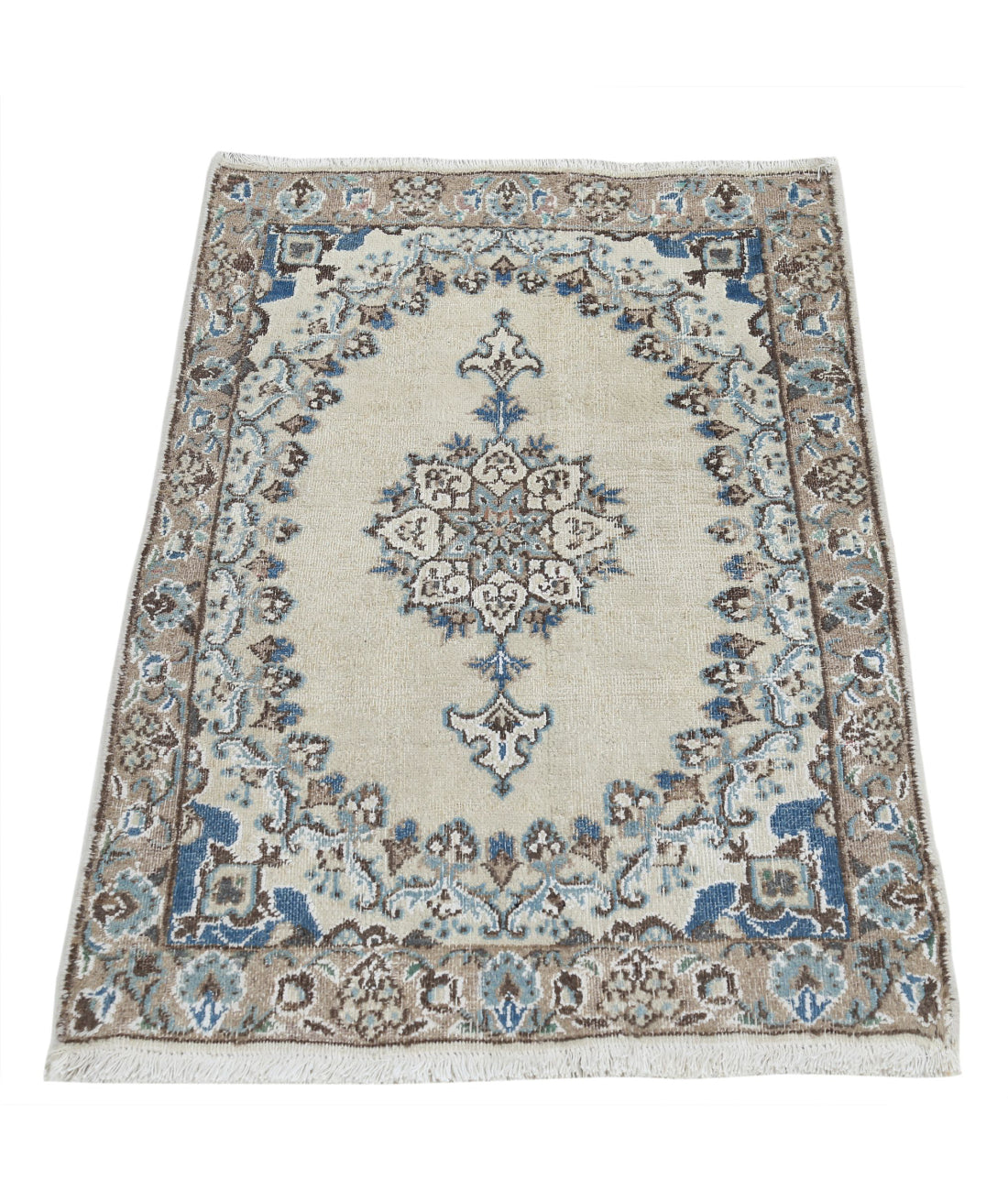Hand Knotted Vintage Persian Nain Wool & Silk Rug - 1'11'' x 2'10'' 1'11'' x 2'10'' (58 X 85) / Ivory / Taupe