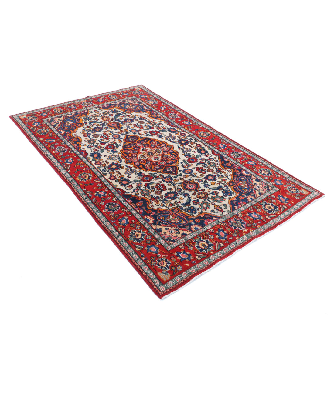 Hand Knotted Persian Navahand Wool Rug - 4'2'' x 6'8'' 4'2'' x 6'8'' (125 X 200) / Ivory / Red