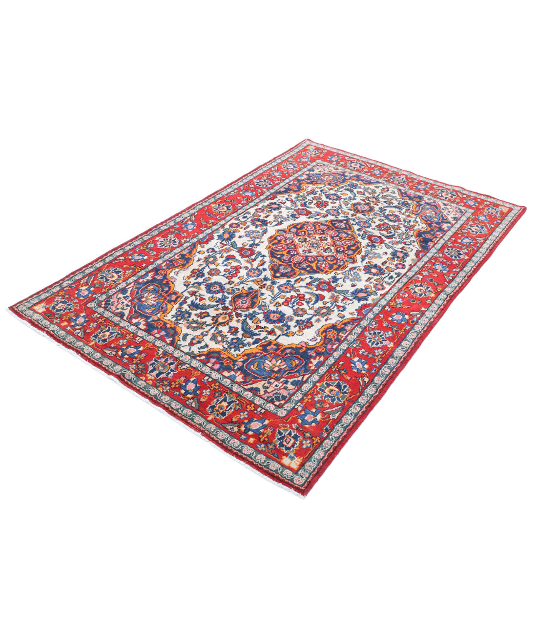 Hand Knotted Persian Navahand Wool Rug - 4'2'' x 6'8'' 4'2'' x 6'8'' (125 X 200) / Ivory / Red
