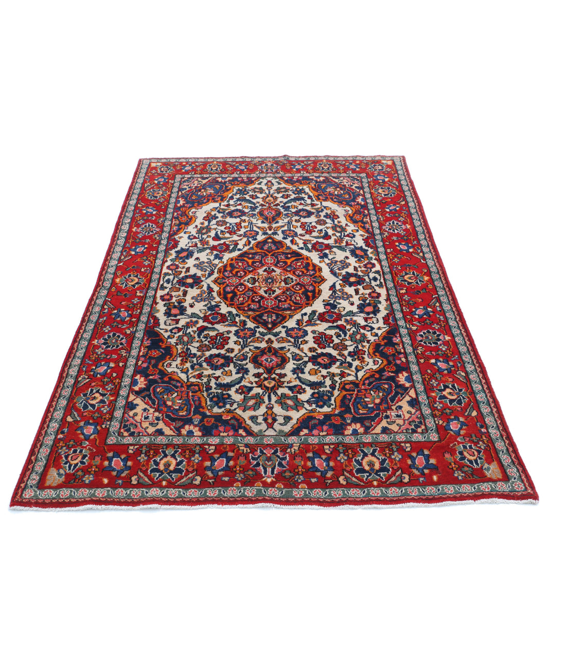 Hand Knotted Persian Navahand Wool Rug - 4'2'' x 6'8'' 4'2'' x 6'8'' (125 X 200) / Ivory / Red