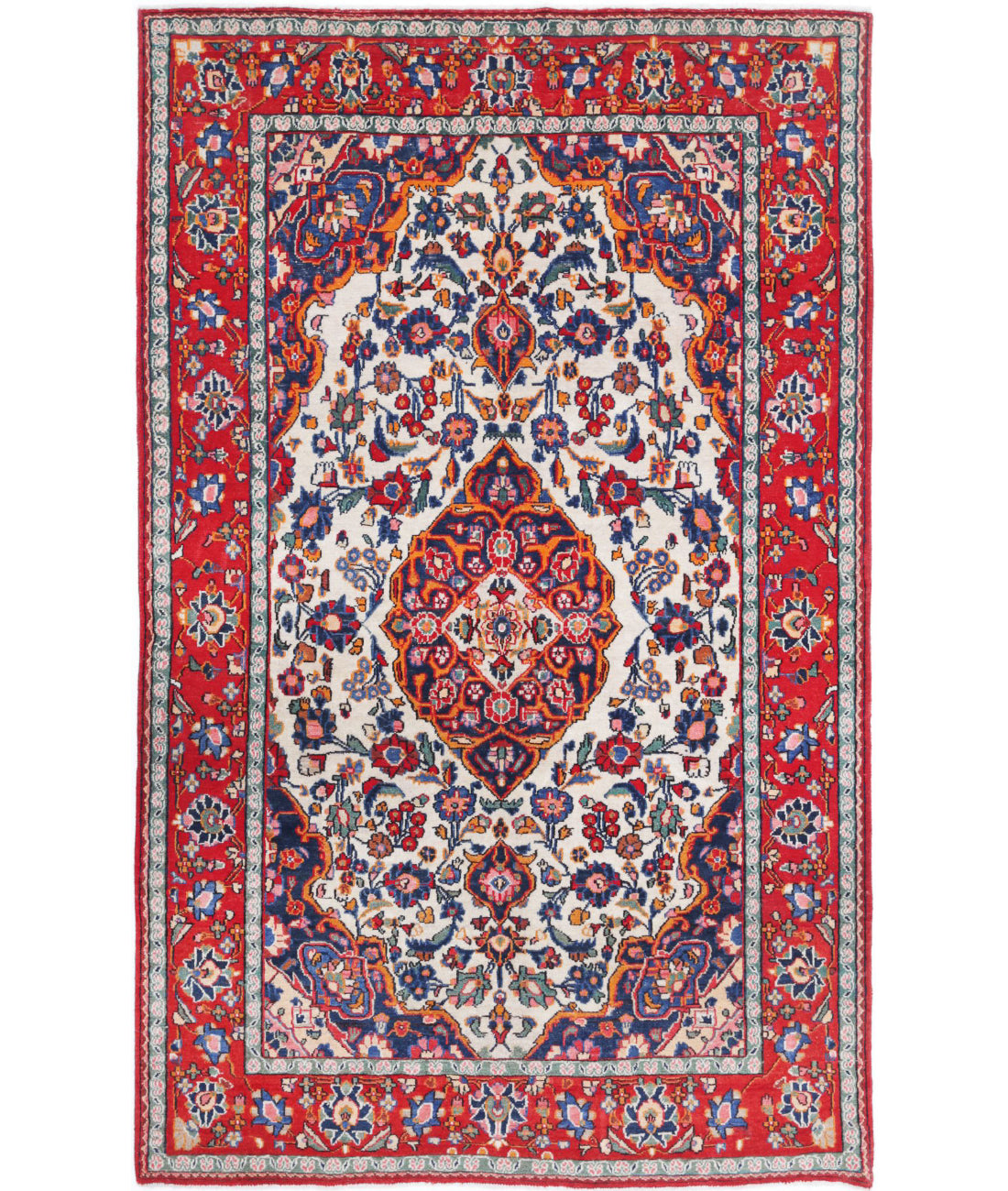 Hand Knotted Persian Navahand Wool Rug - 4&#39;2&#39;&#39; x 6&#39;8&#39;&#39; 4&#39;2&#39;&#39; x 6&#39;8&#39;&#39; (125 X 200) / Ivory / Red