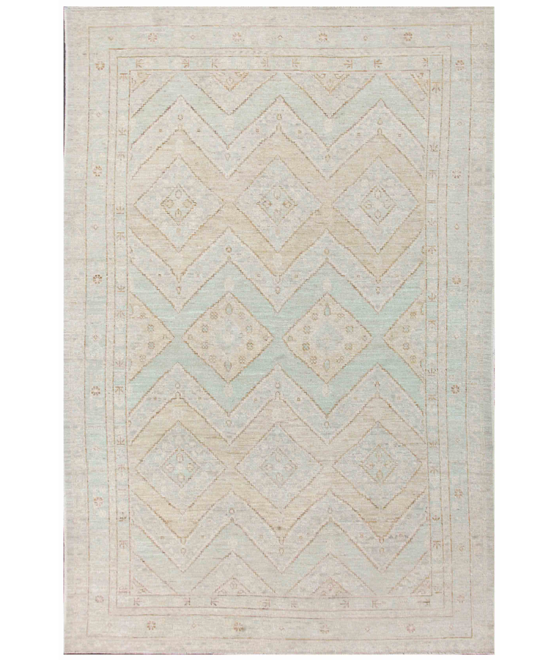 Hand Knotted Oushak Wool Rug  - 6' 1" X 9' 4"