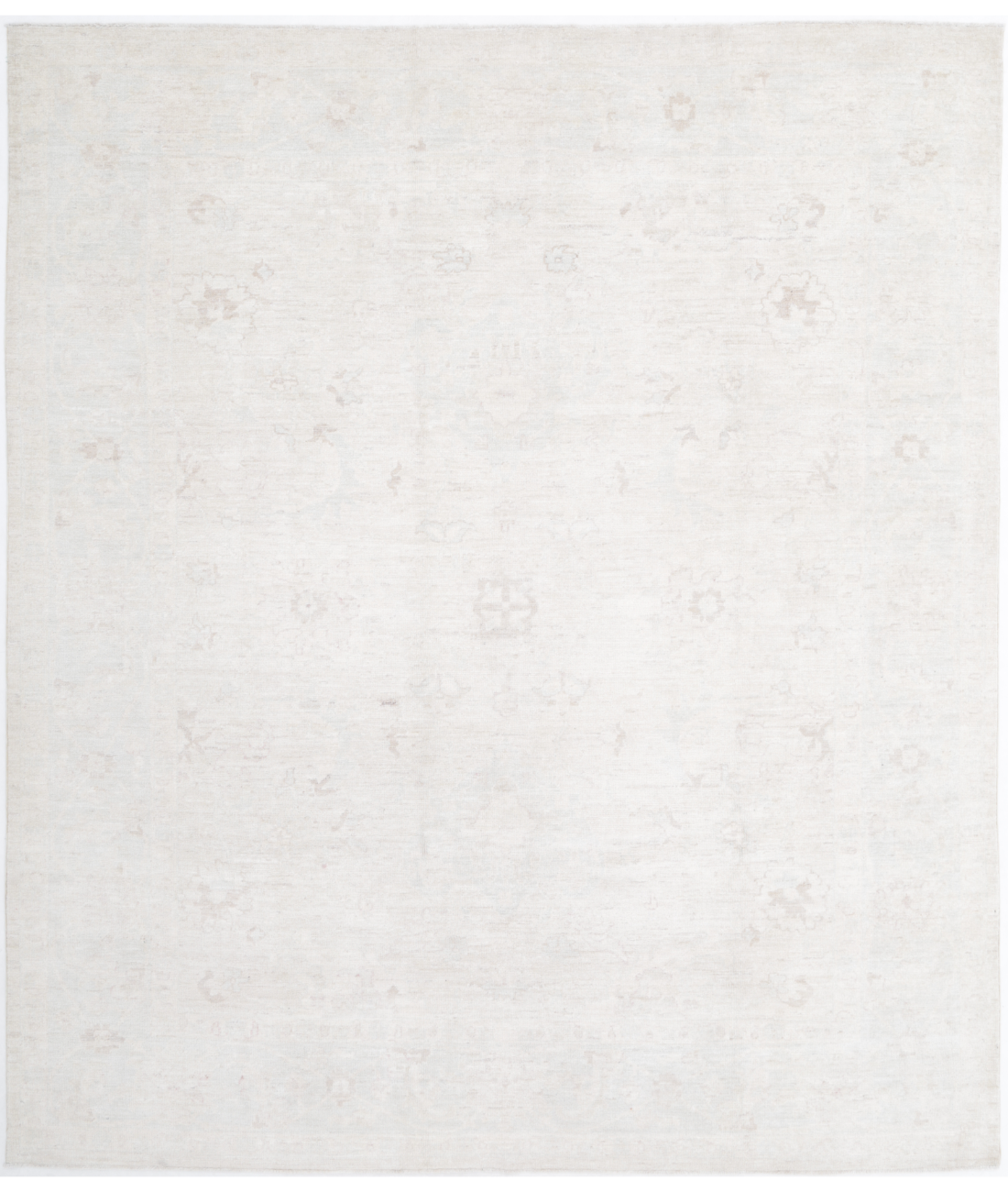 Hand Knotted Oushak Wool Rug 8' 1" X 9' 6" 8' 1" X 9' 6" (246 X 290) / Ivory / Blue