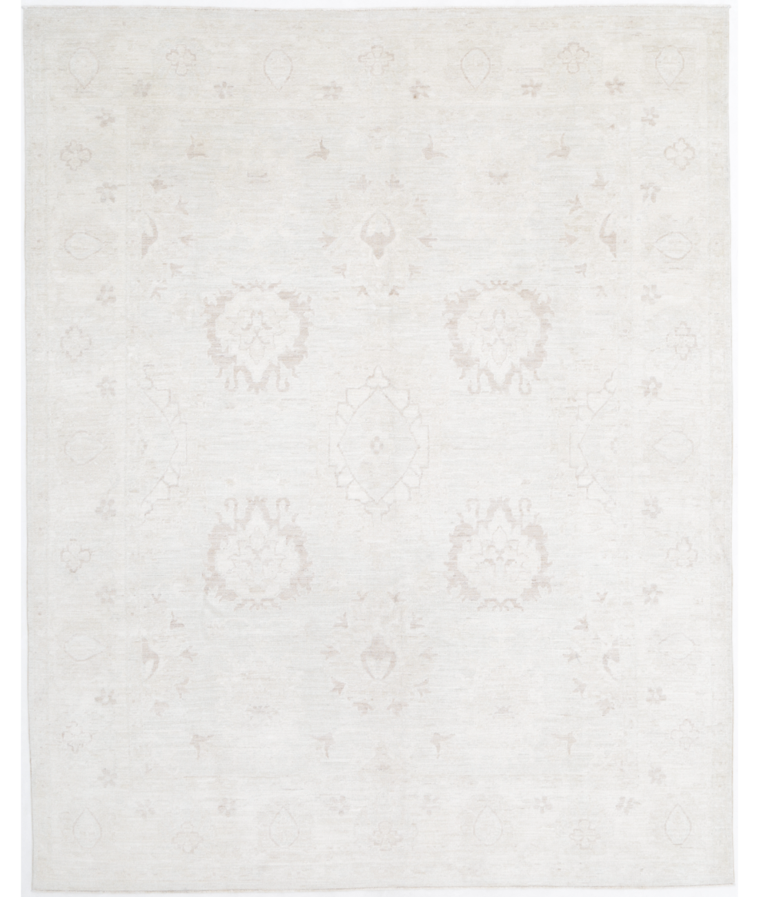 Hand Knotted Oushak Wool Rug 7' 9" X 9' 9" 7' 9" X 9' 9" (236 X 297) / Ivory / Taupe