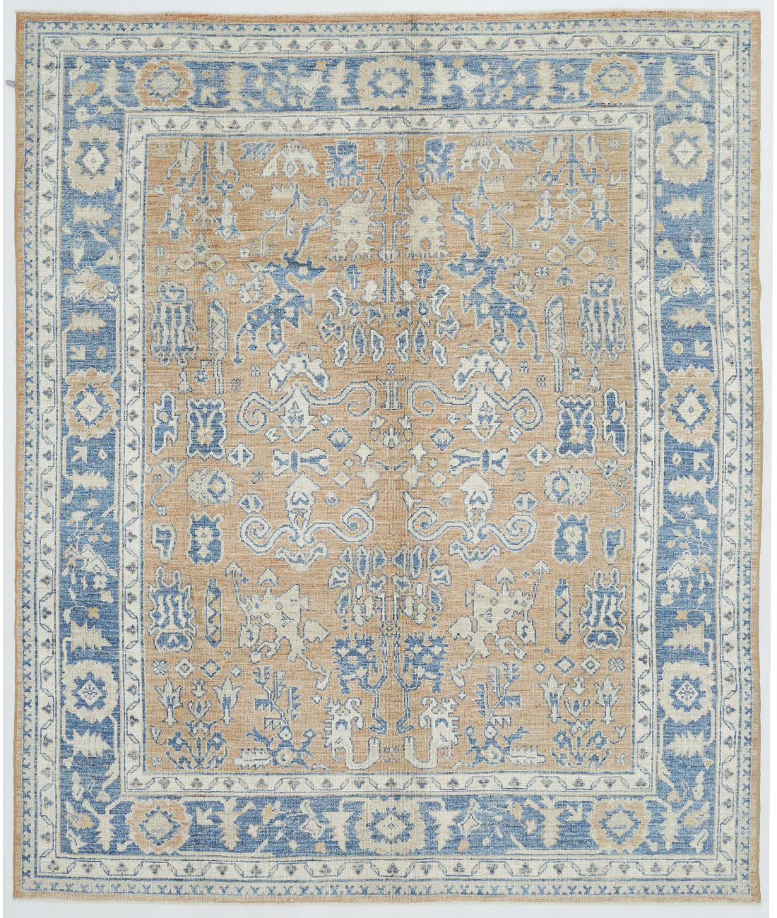 Hand Knotted Oushak Wool Rug 8' 1" X 9' 9" 8' 1" X 9' 9" (246 X 297) / Red / Blue