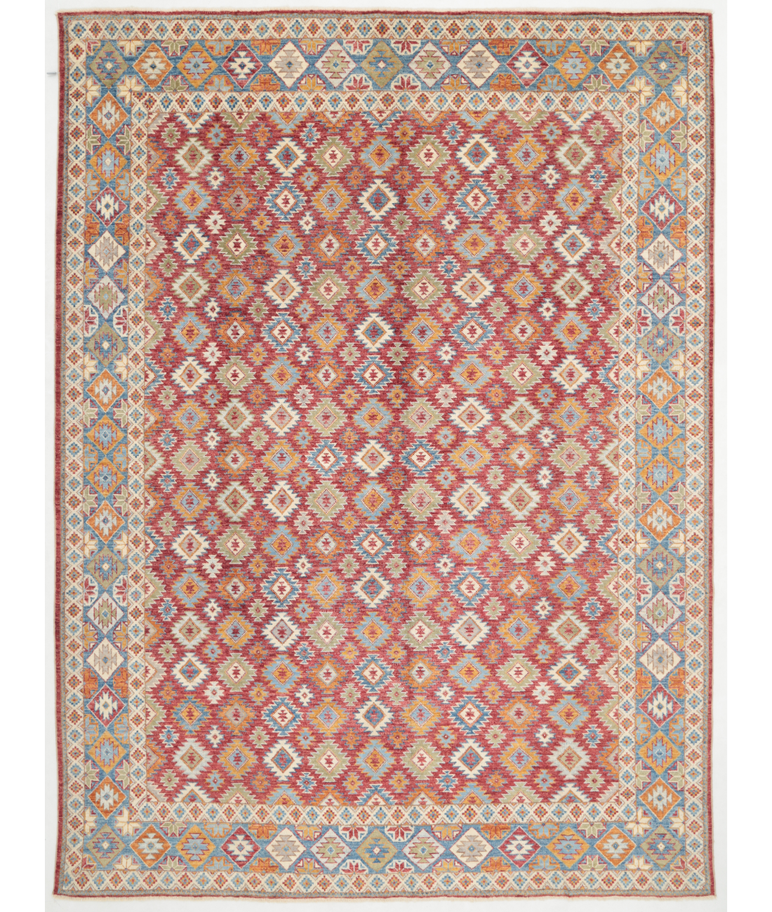 Hand Knotted Oushak Wool Rug 9' 5" X 12' 8" 9' 5" X 12' 8" (287 X 386) / Red / Blue