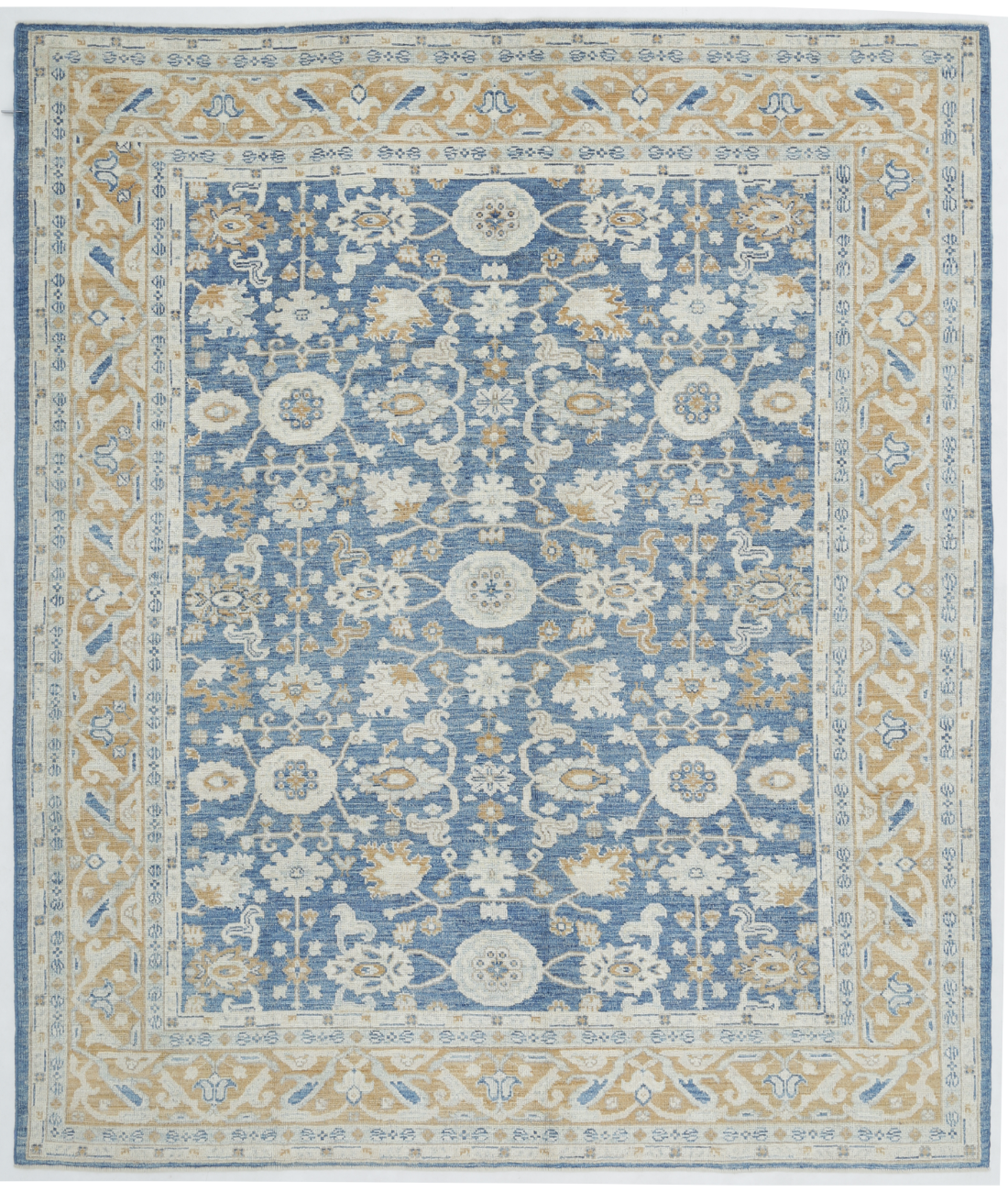 Hand Knotted Oushak Wool Rug 8' 7" X 10' 2" 8' 7" X 10' 2" (262 X 310) / Blue / Taupe
