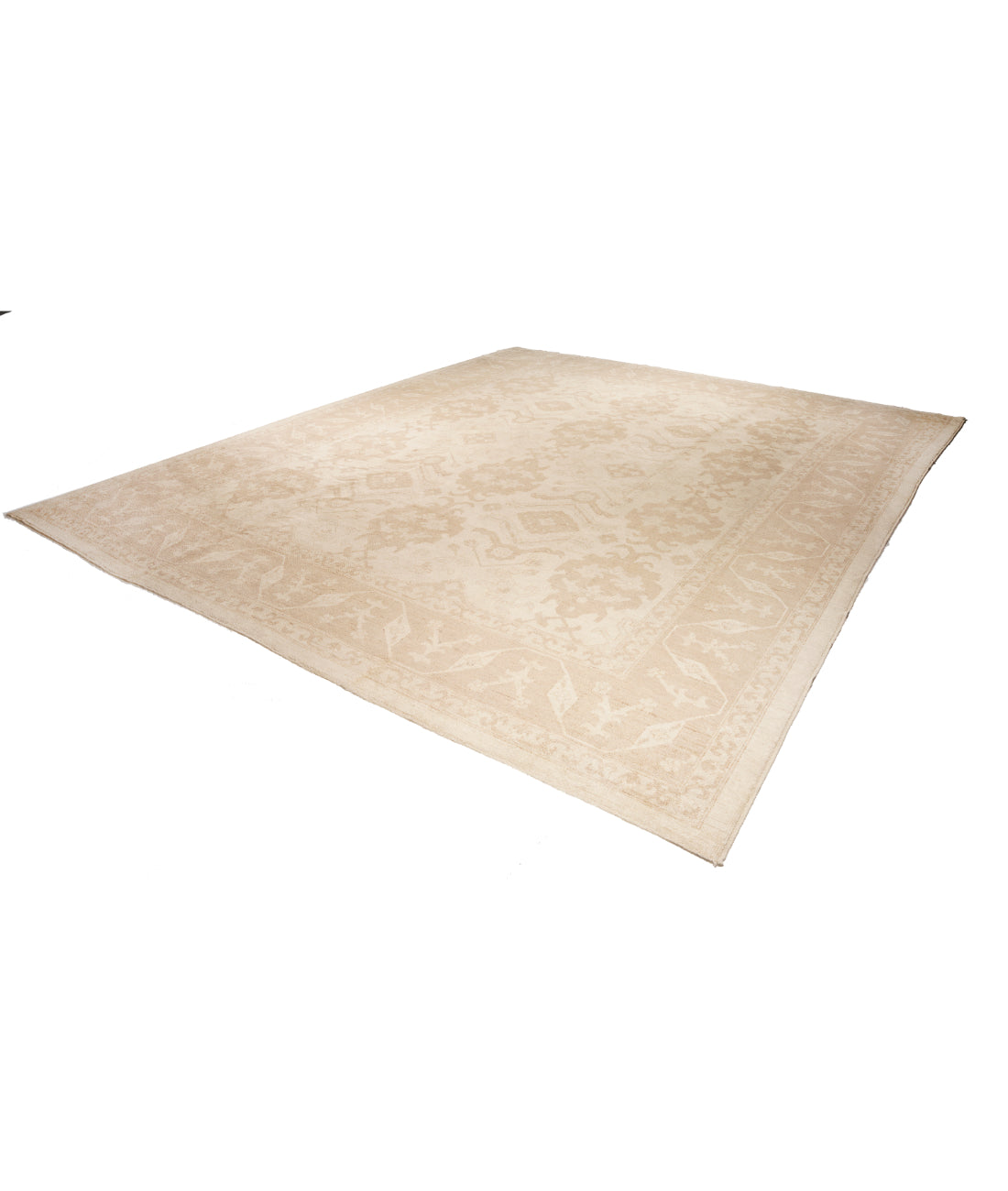 Hand Knotted Oushak Wool Rug - 12'0'' x 14'0'' 12' 0" X 14' 0" (366 X 427) / Ivory / Brown